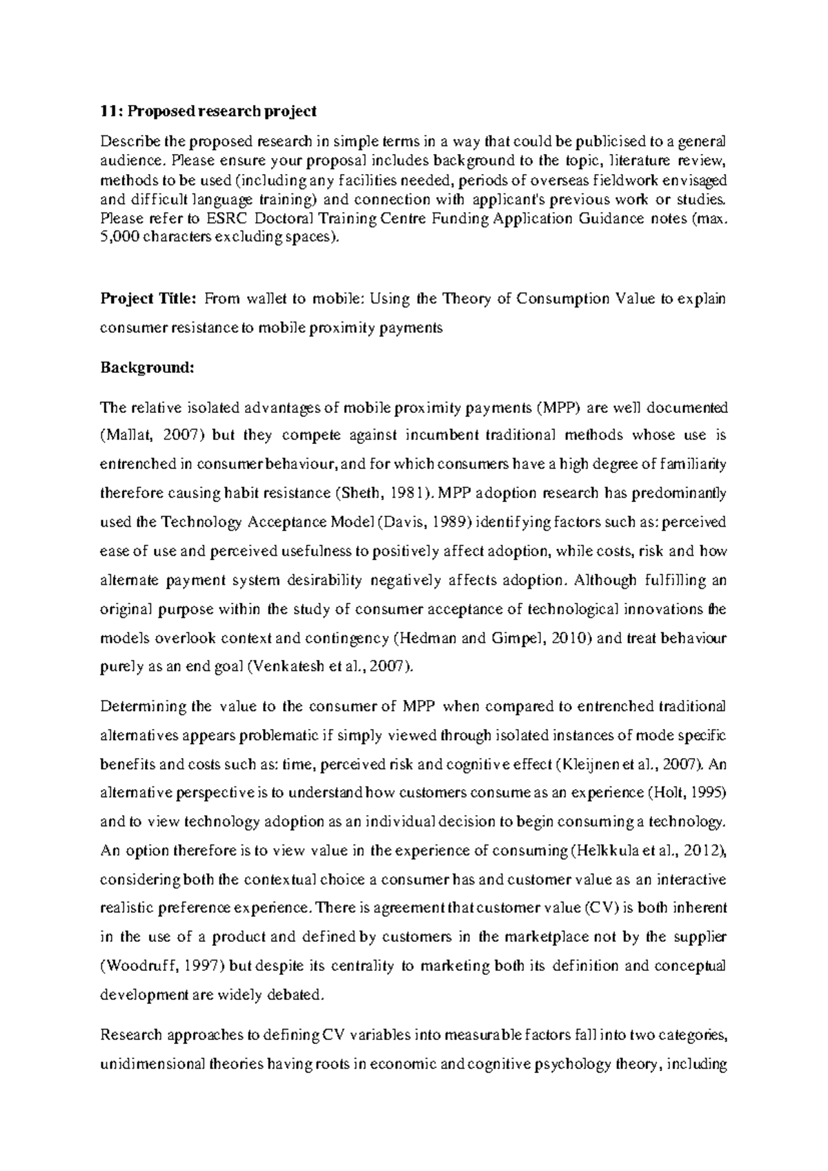 Seminar 3 ESRC Research Proposal - 11: Proposed research project ...