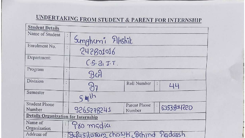 Student Internship Undertaking Form - Sunghamt Abshi - Studocu