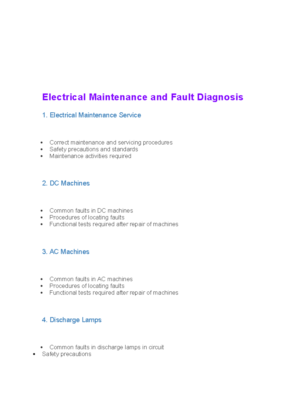 EMFD 101: Electrical Maintenance Lecture Notes & Safety Procedures ...