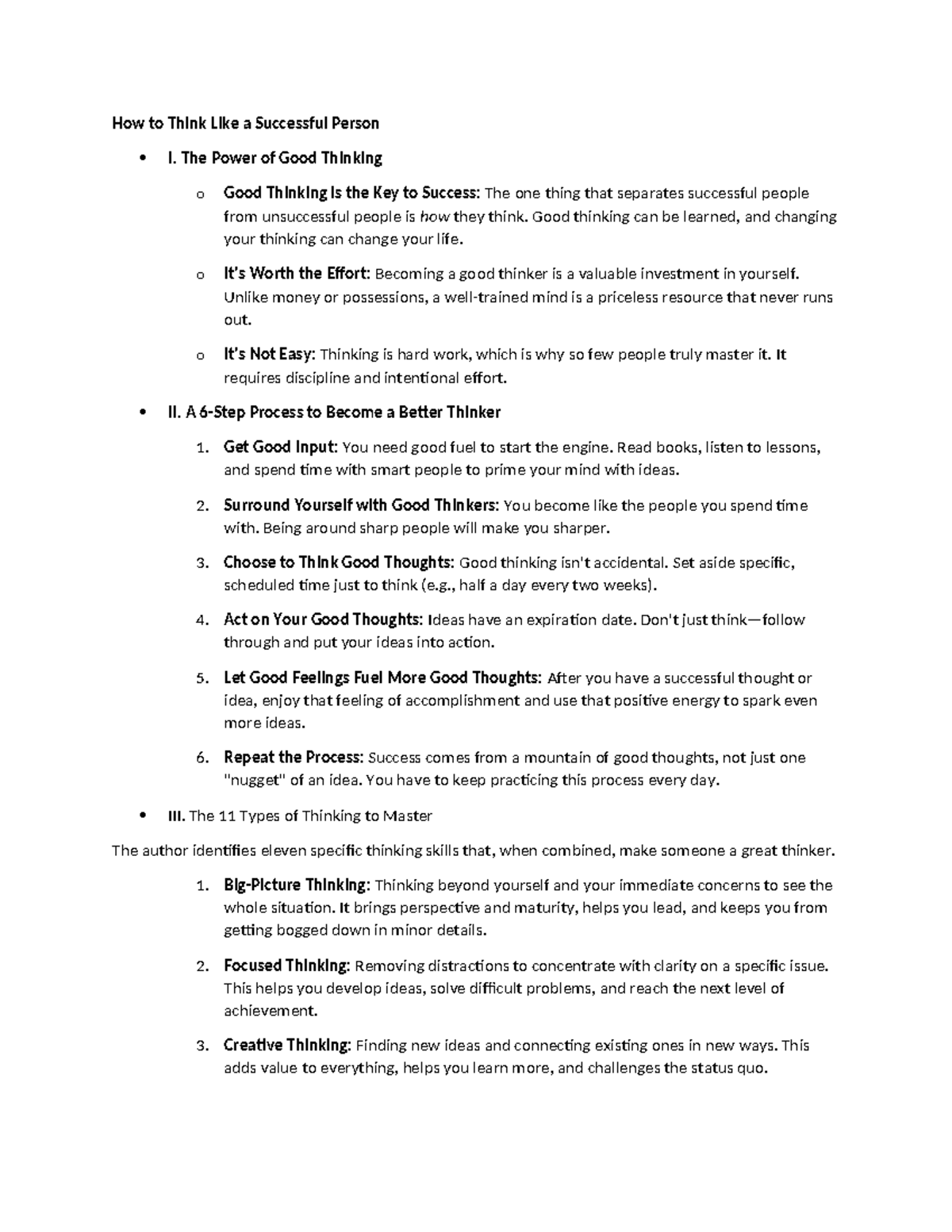 How to Think Like a Successful Person - Outline for Course PSY101 - Studocu