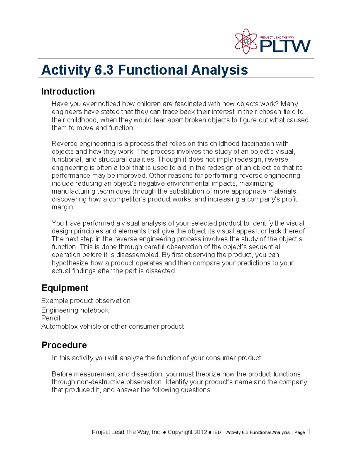 A6 3 Functional Analysis of Reverse Engineering an Everyday Object ...