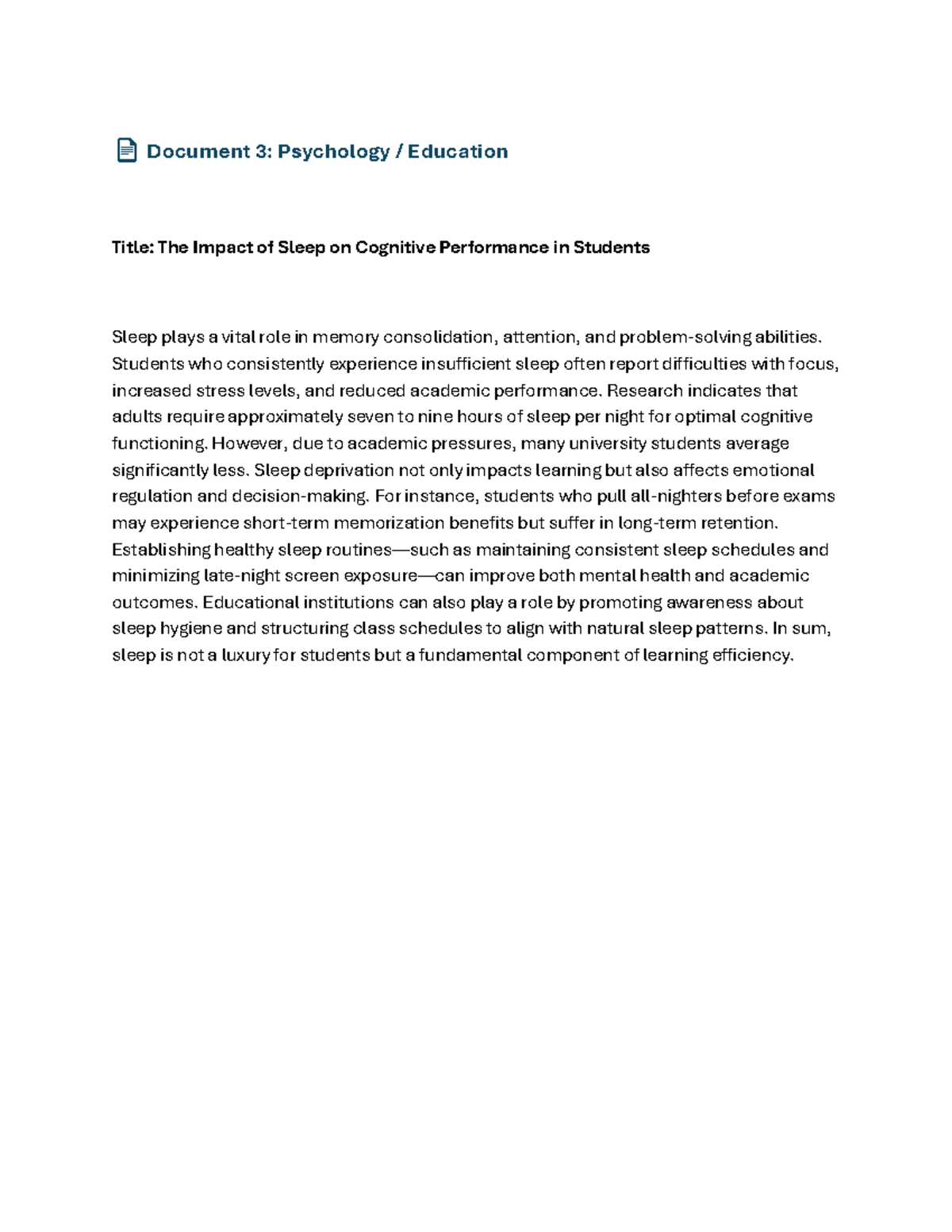 Psychology Education: The Impact of Sleep on Student Performance - Studocu