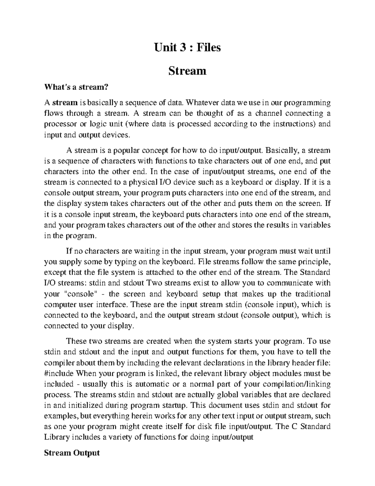 Mod5-Chapter 3: Understanding Streams and File Handling in C - Studocu