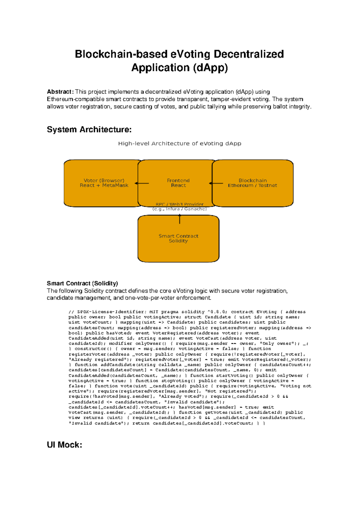 EVoting dApp Project Report: Smart Contracts & Architecture - Studocu