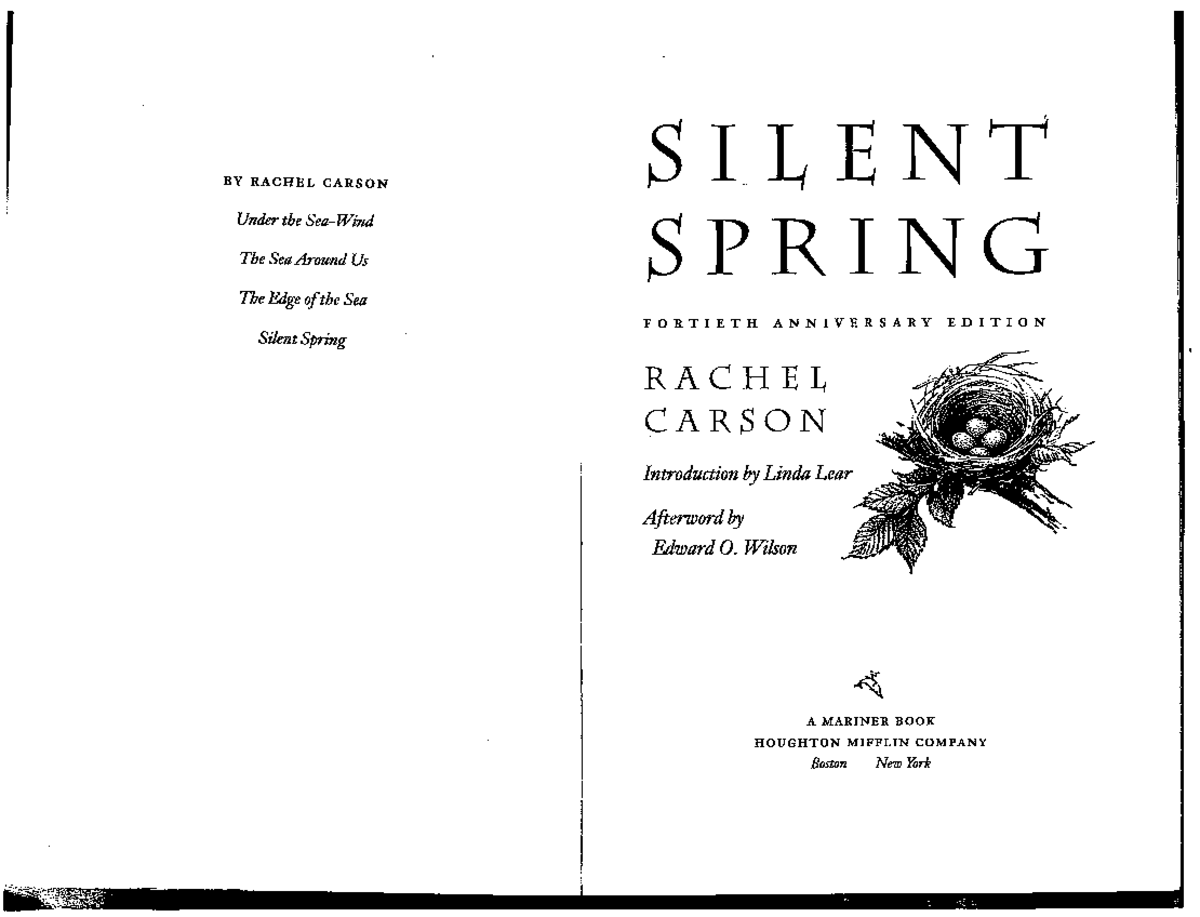 Silent Spring - reading for 1st test - BY RACHEL CARSON ####### Under ...