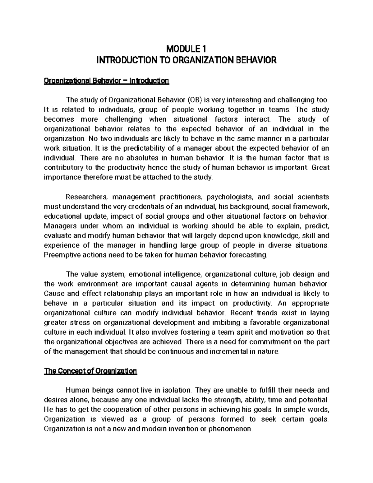 OB - Organisational Behaviour Lecture Notes and Key Concepts - Studocu