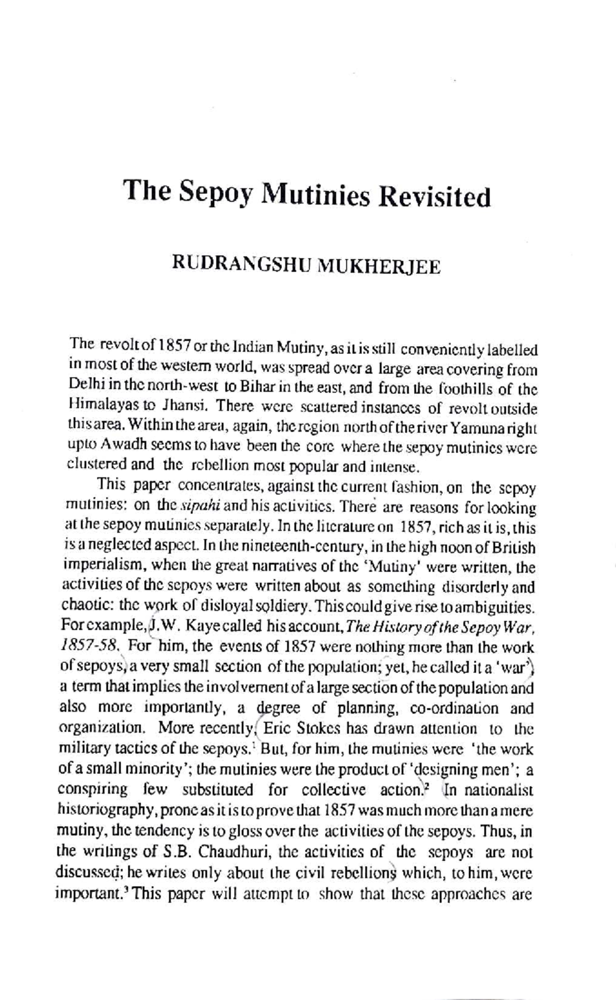 RUDR 1857: Analyzing the Sepoy Mutinies and Their Impact - Studocu