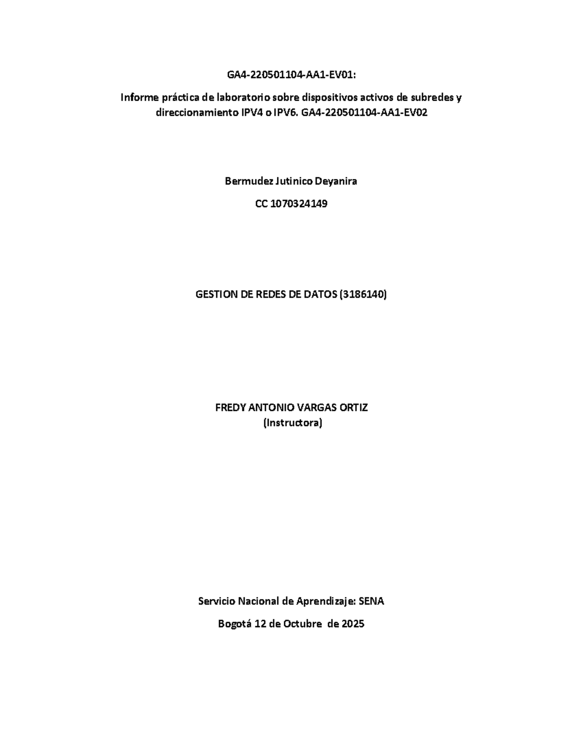 Informe de Laboratorio: Dispositivos Activos y Direccionamiento IPV4/IPV6 - Document Preview