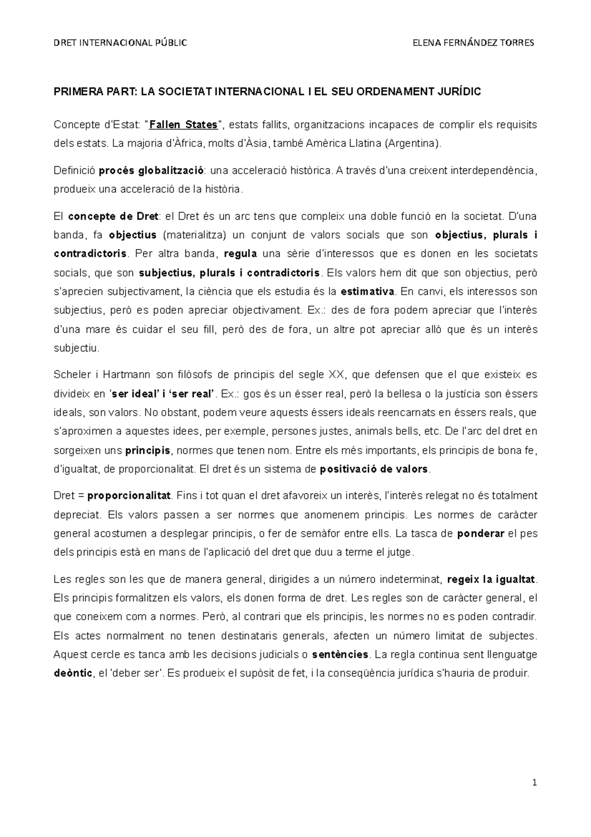 DIP Bloque I - Apunts per al primer examen de Dret Internacional Públic ...