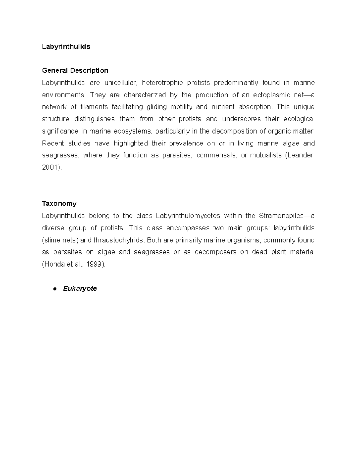 Mycology Paper - Labyrinthulids General Description Labyrinthulids are ...