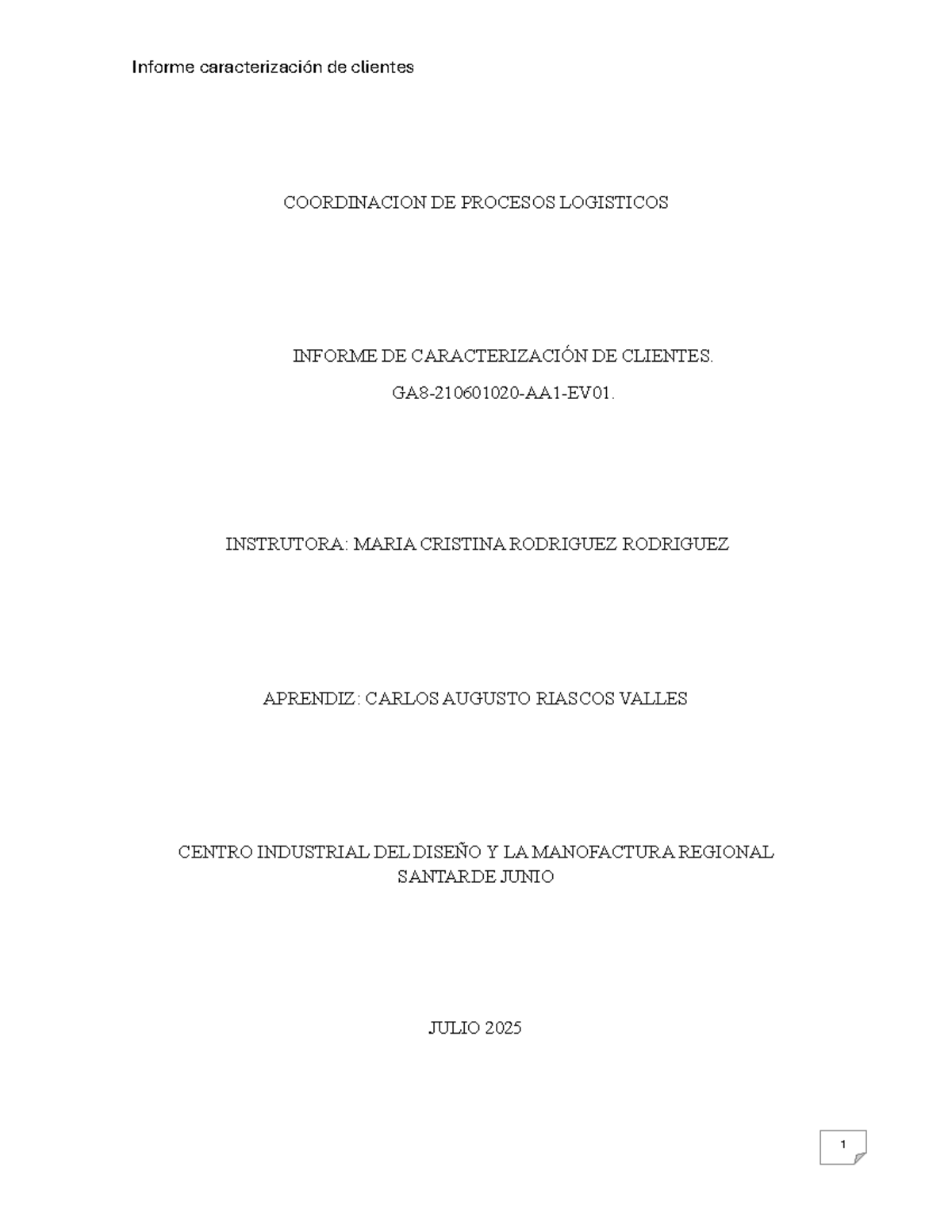 Informe de Caracterización de Clientes - Coordinación de Procesos ...