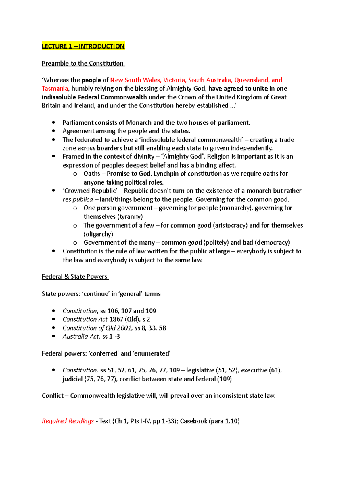 Constitutional Law (LAW101) - Mid Sem Lecture Notes Summary - Studocu