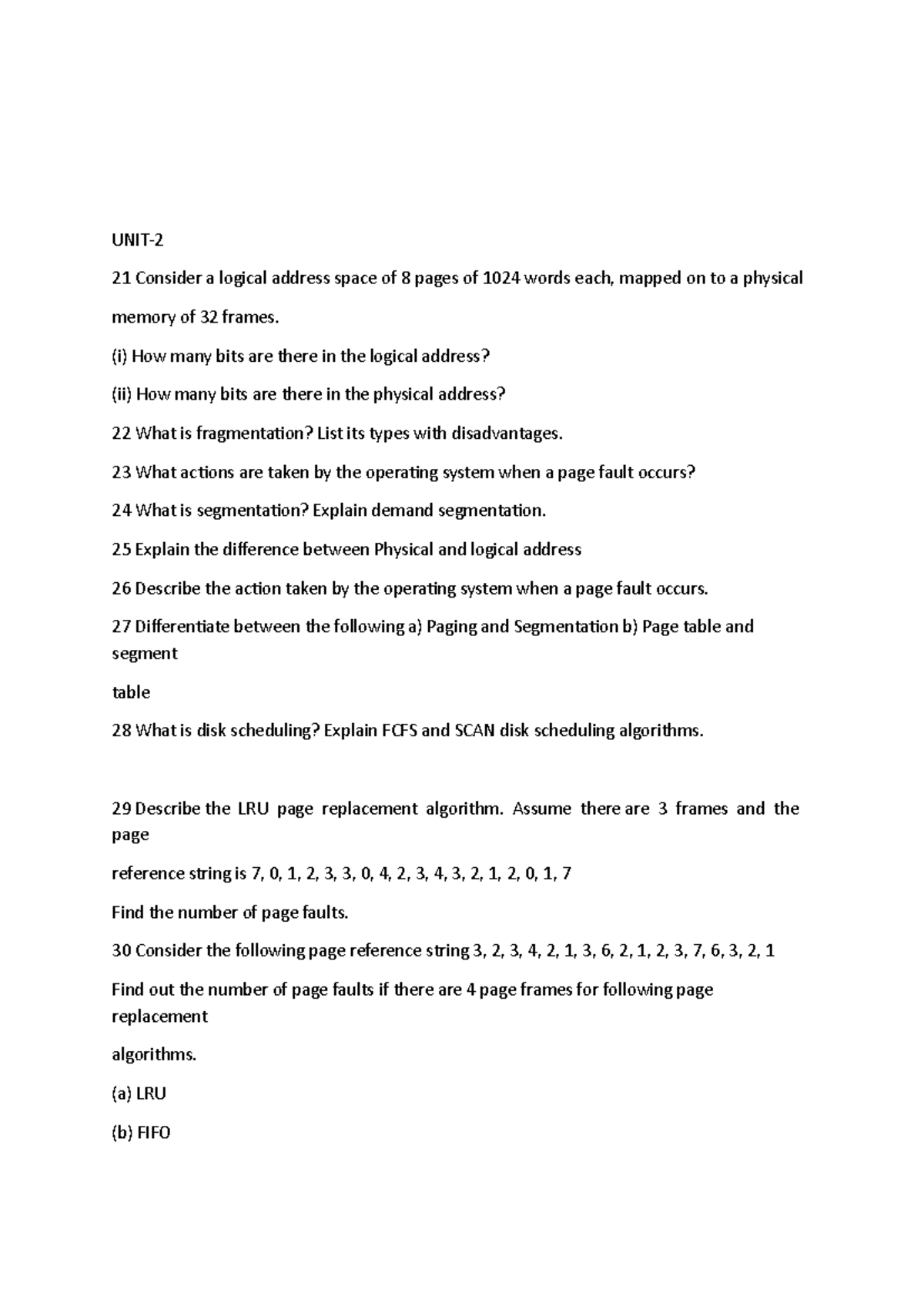 Operating Systems Imp Questions - OS 101 - Studocu