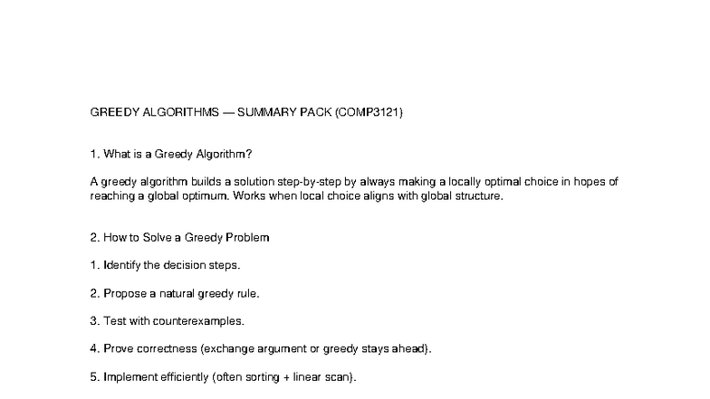 Greedy Algorithms Summary Pack (COMP3121) - Studocu