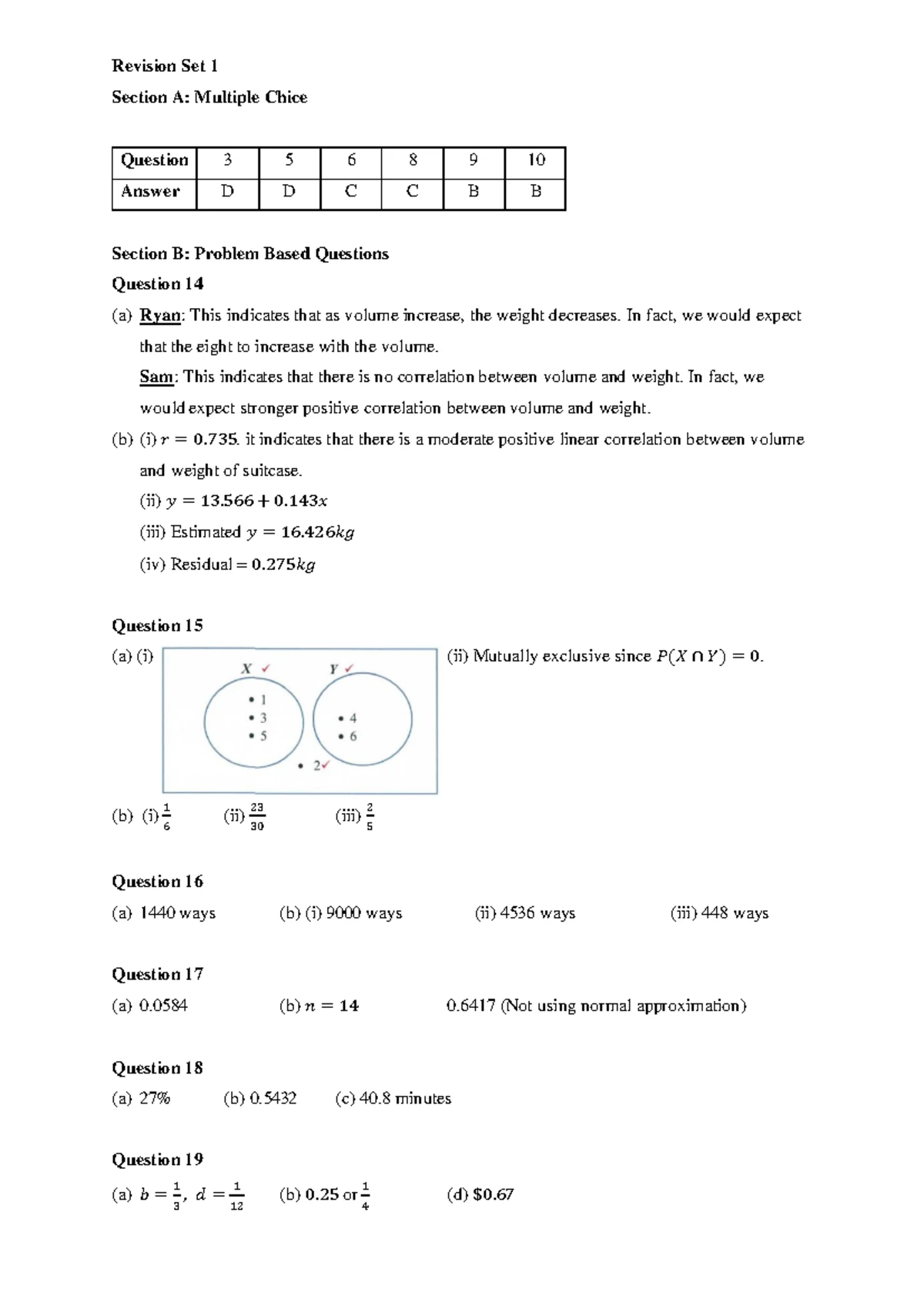 Revision Set 4 Answers for Statistics Course (STATS 101) - Studocu