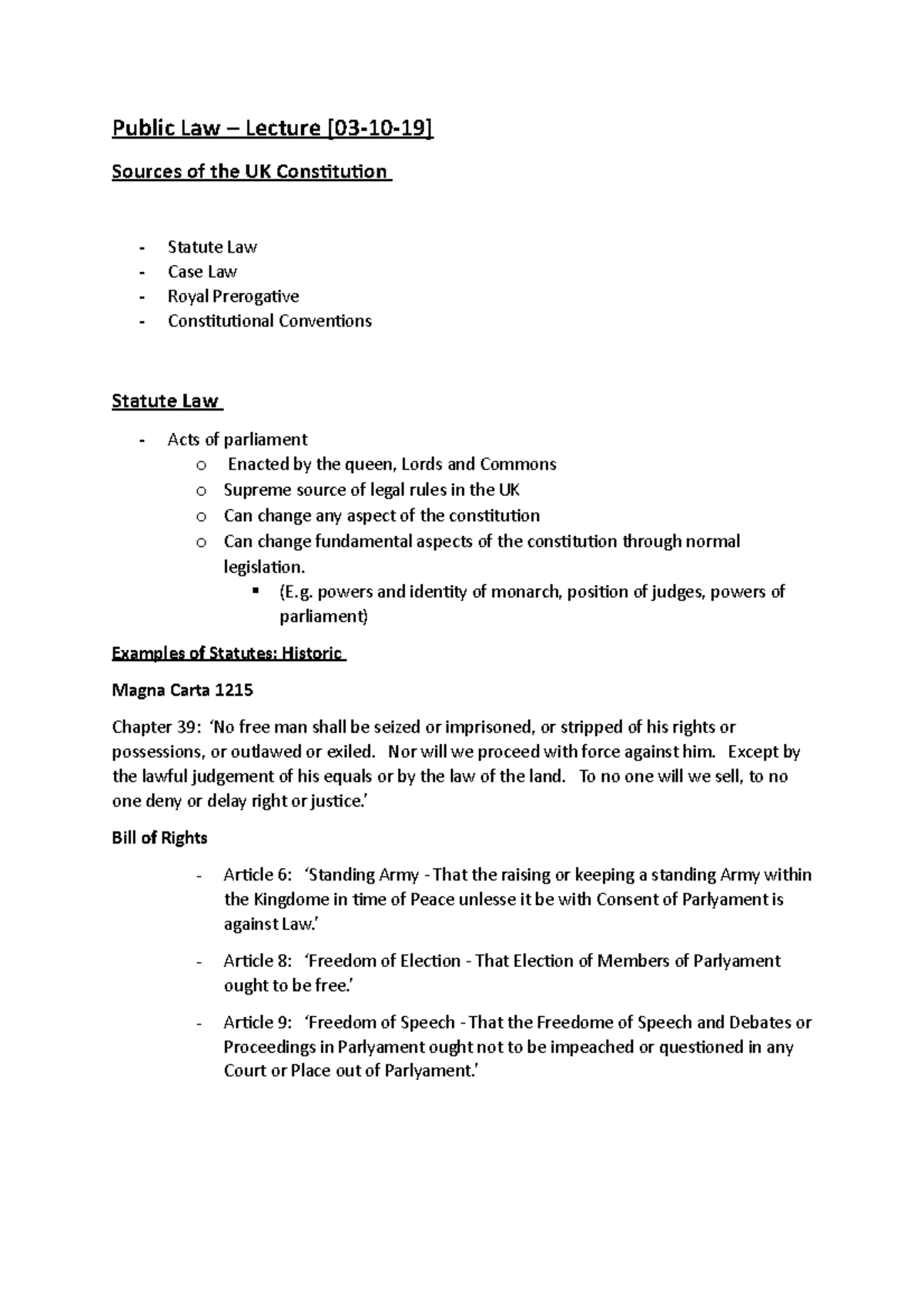 Sources of the Constitution - Public Law – Lecture [03-10-19] Sources ...