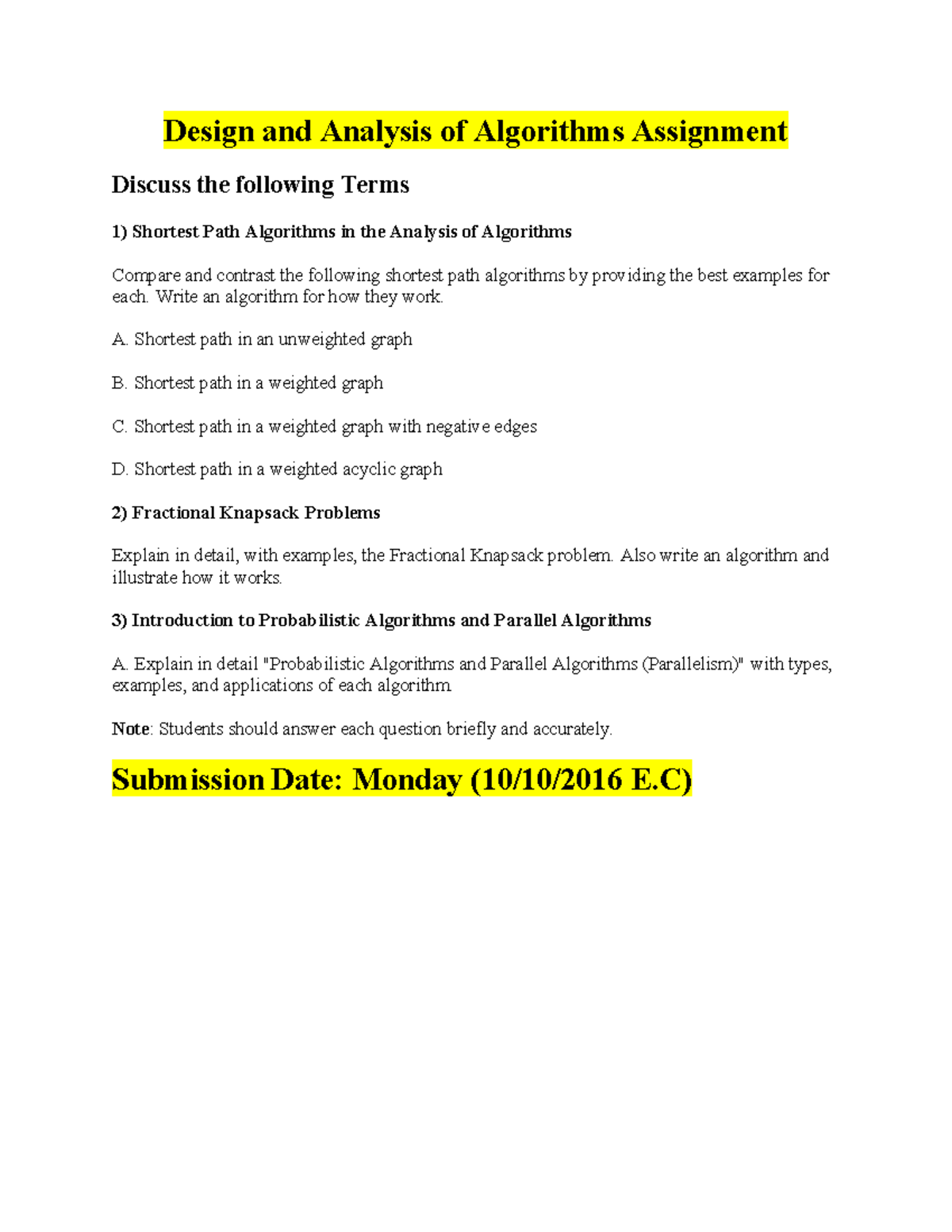 Design and Analysis of Algorithms Assignment (CS101) - Studocu