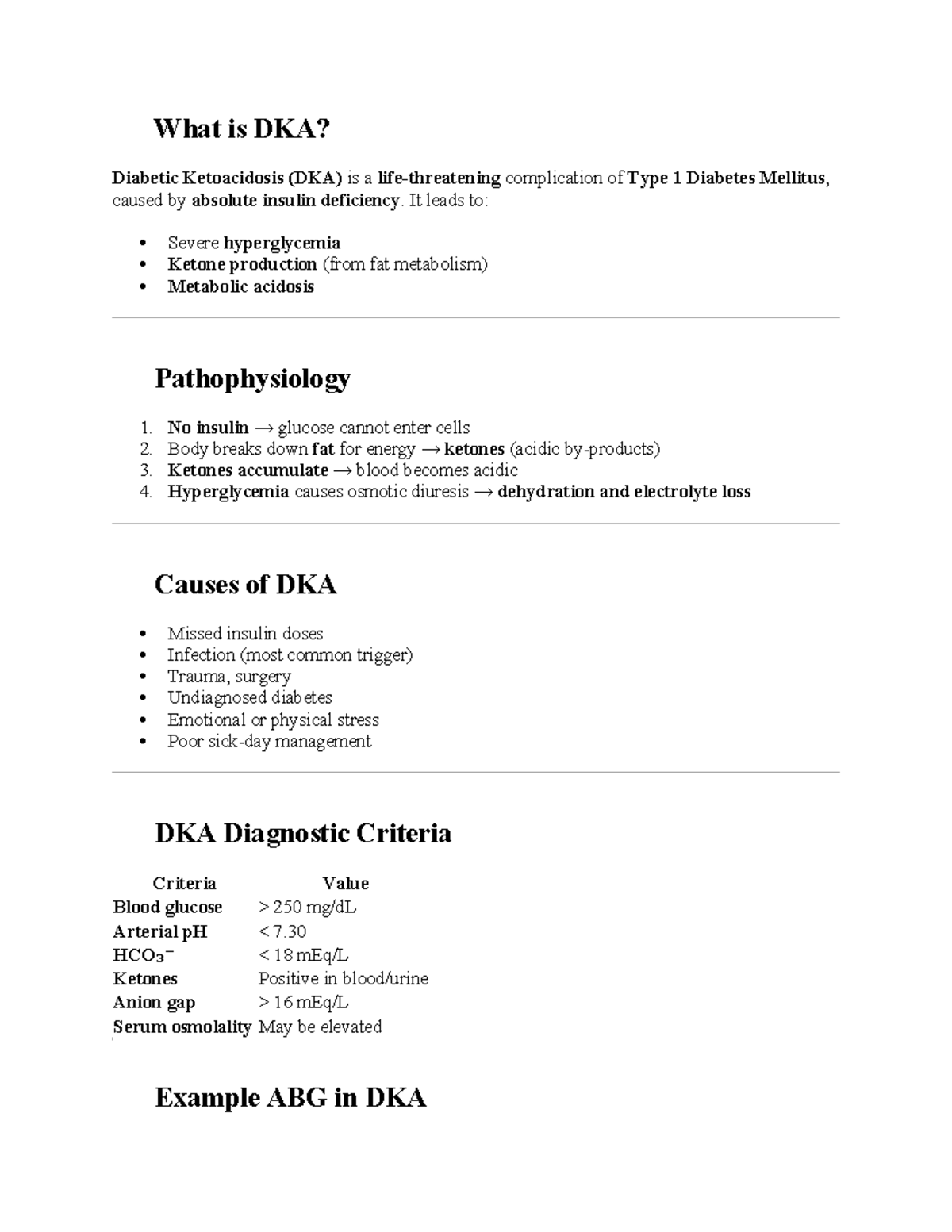 DKA Notes: Understanding Diabetic Ketoacidosis in Type 1 Diabetes - Studocu