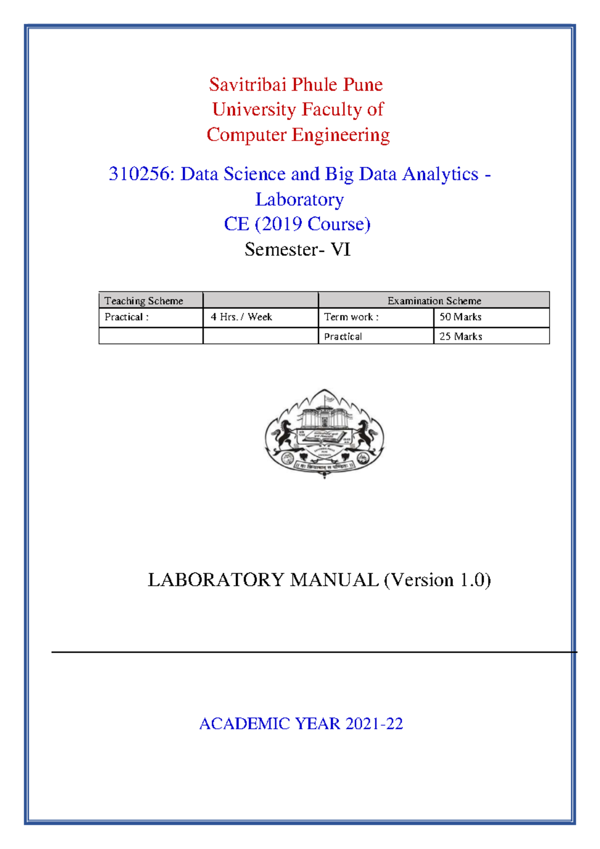 DS&BDL 310256: Data Science & Big Data Lab Manual - Assignments - Studocu