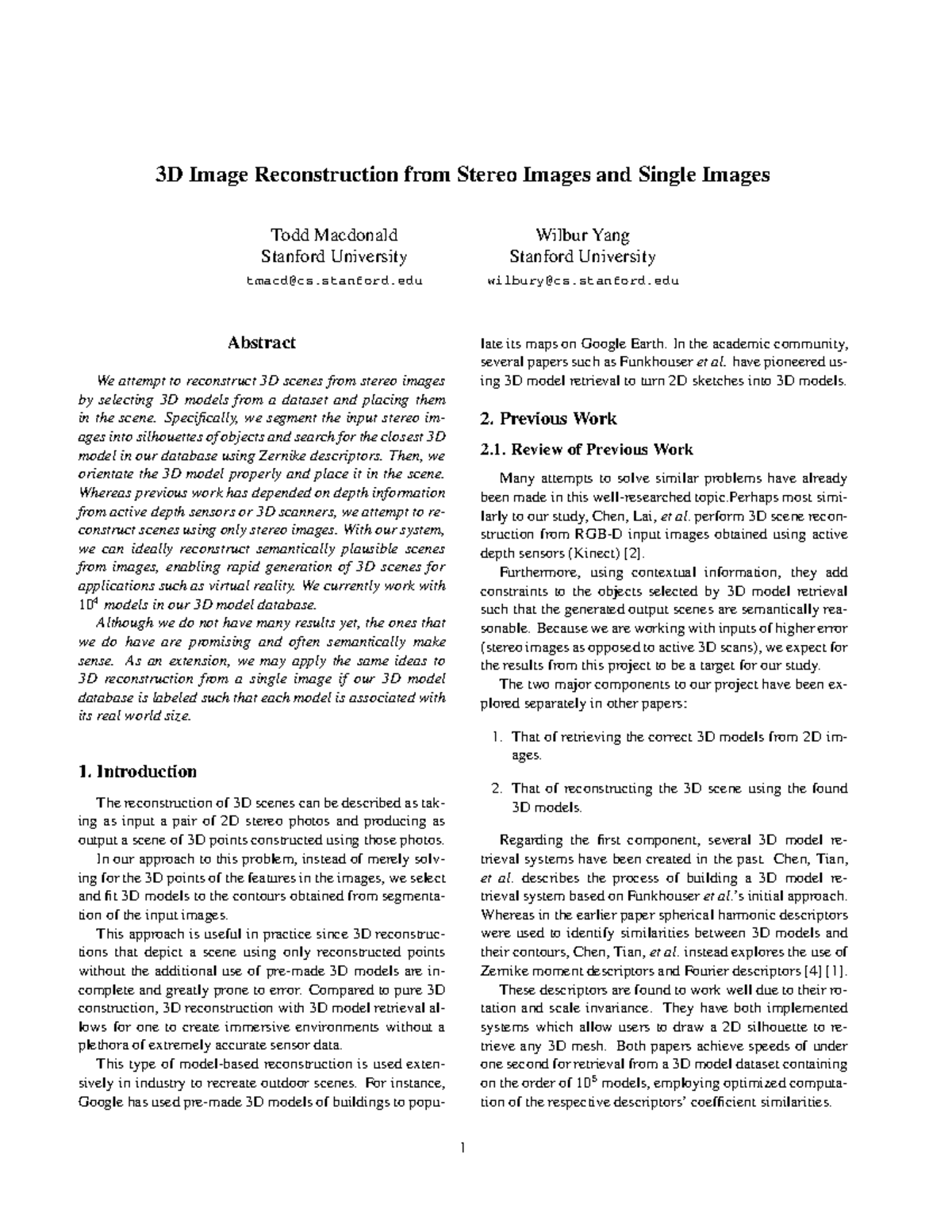 3D Scene Reconstruction from Stereo Images: A Novel Approach (CS 101 ...