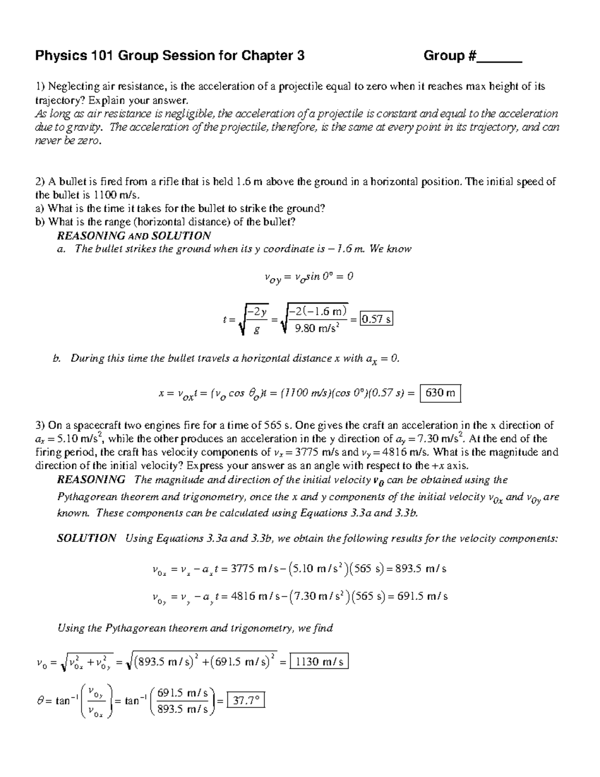 Physics 101 Group Session Chapter 3 Q&A and Solutions - Studocu