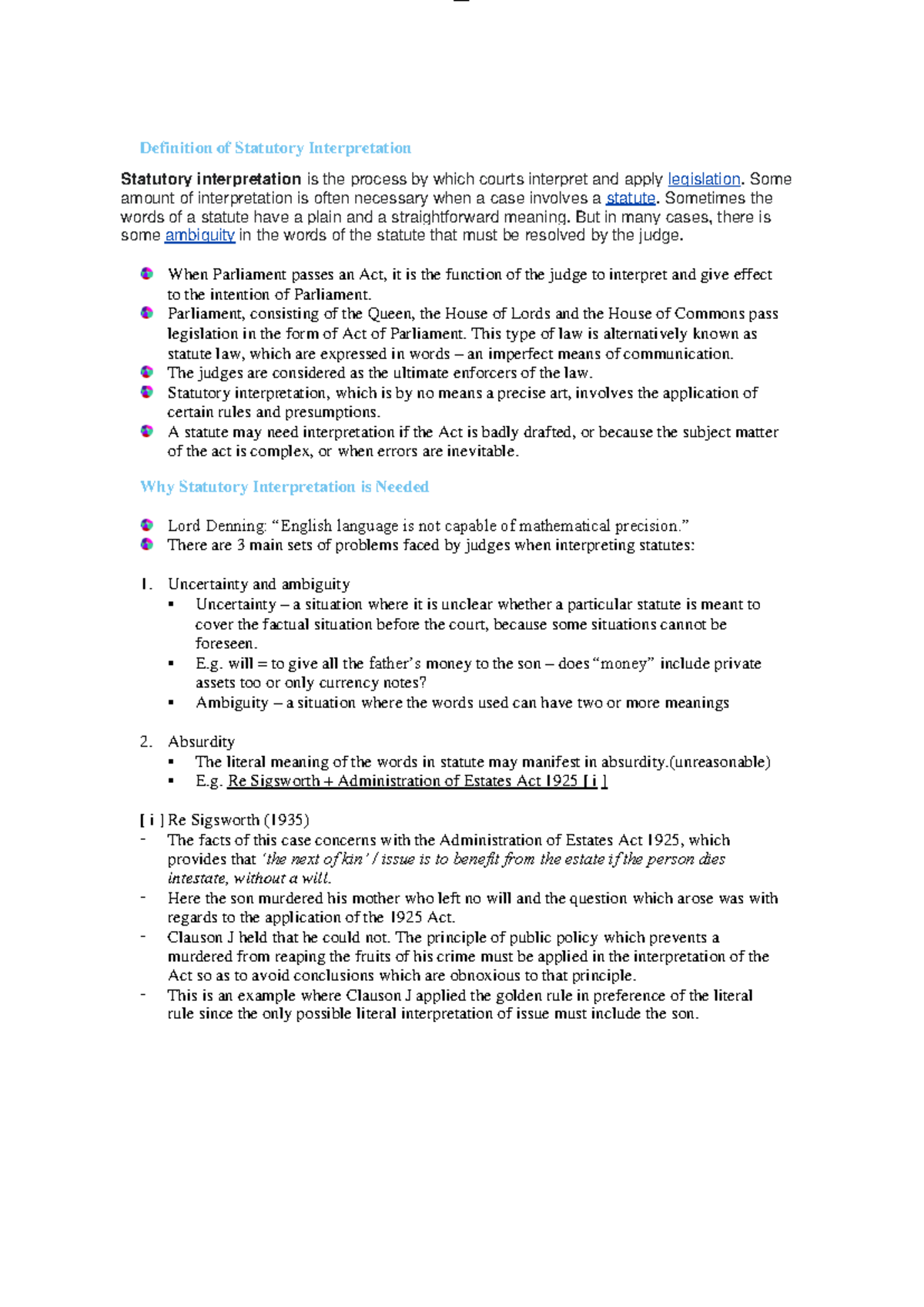 Statutory Interpretation - Comprehensive Student Notes for Law Course ...