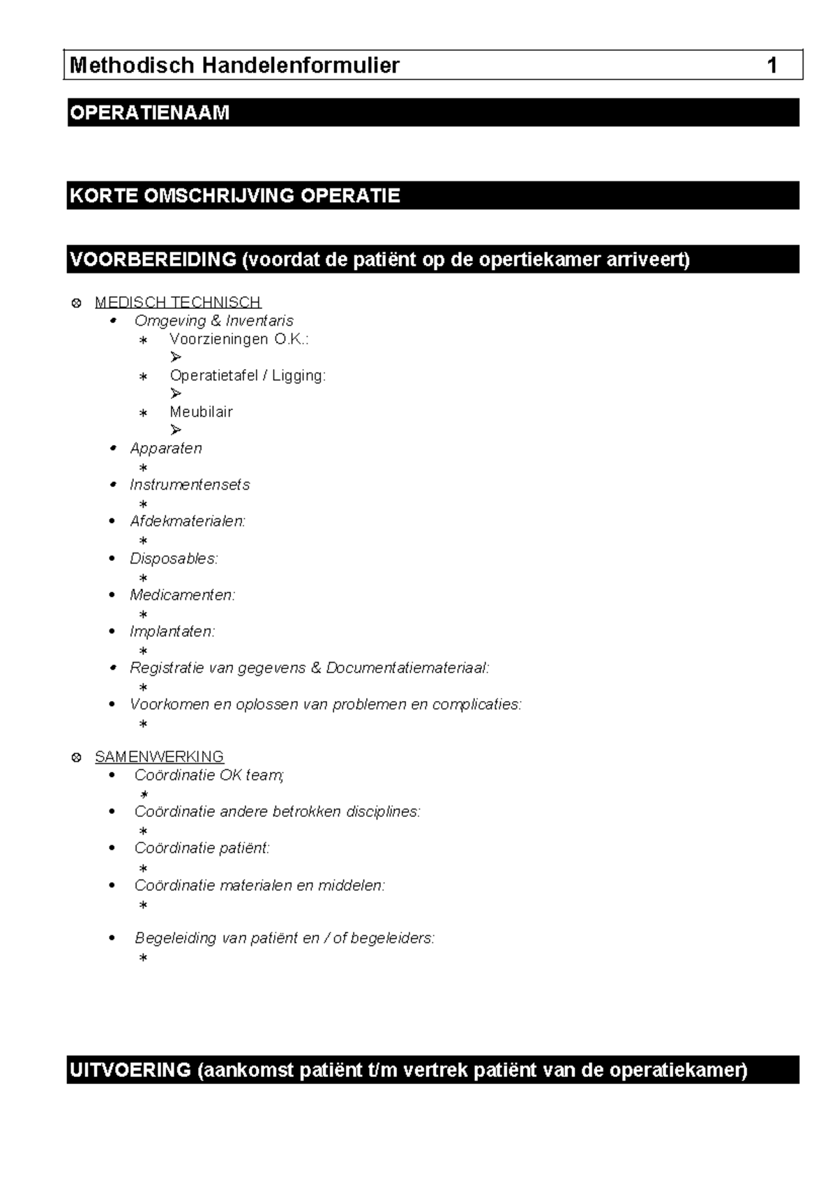 Methodisch Handelenformulier voor Operaties - 1 & 2 - Studeersnel