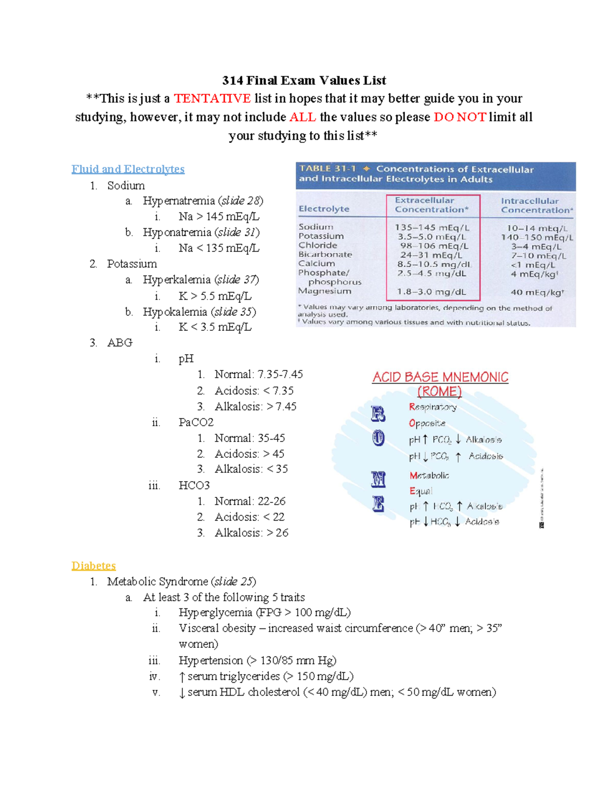 314 Final Exam Study Guide: Key Values & Concepts Overview - Studocu