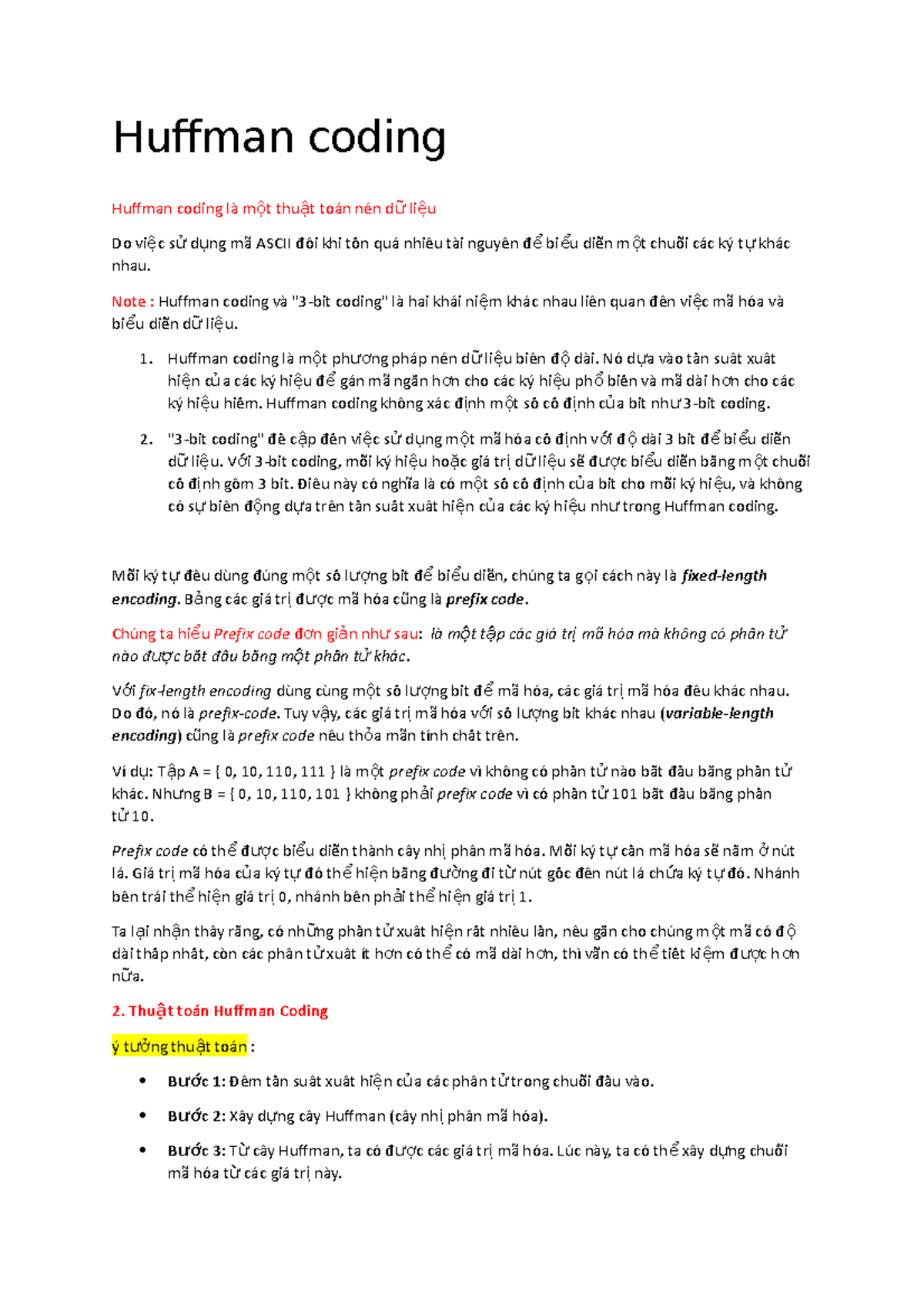 Huffman coding - Huffman coding Huffman coding là m ột thu ật toán nén ...