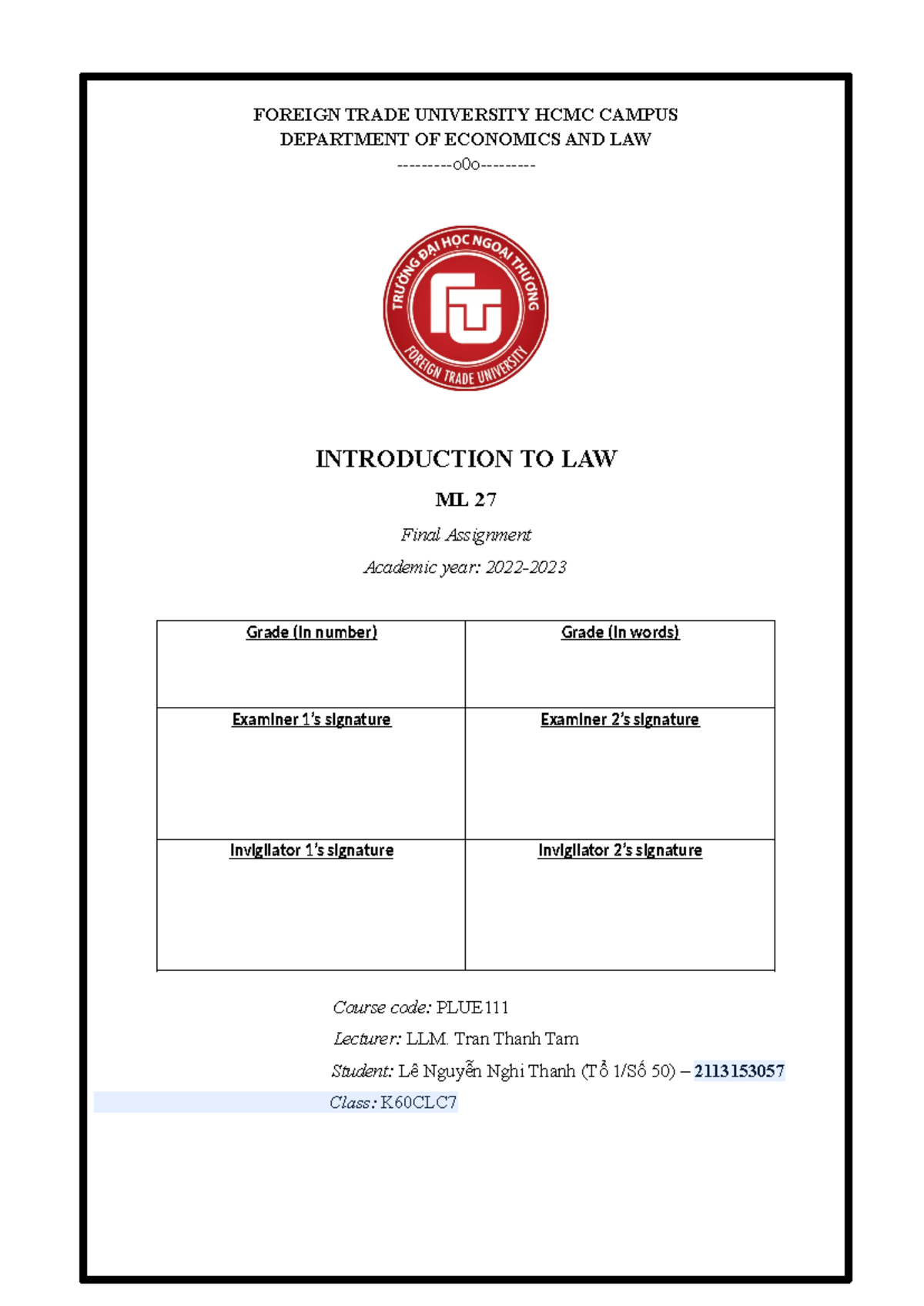 Sales Contract Analysis - FOREIGN TRADE UNIVERSITY HCMC CAMPUS ...