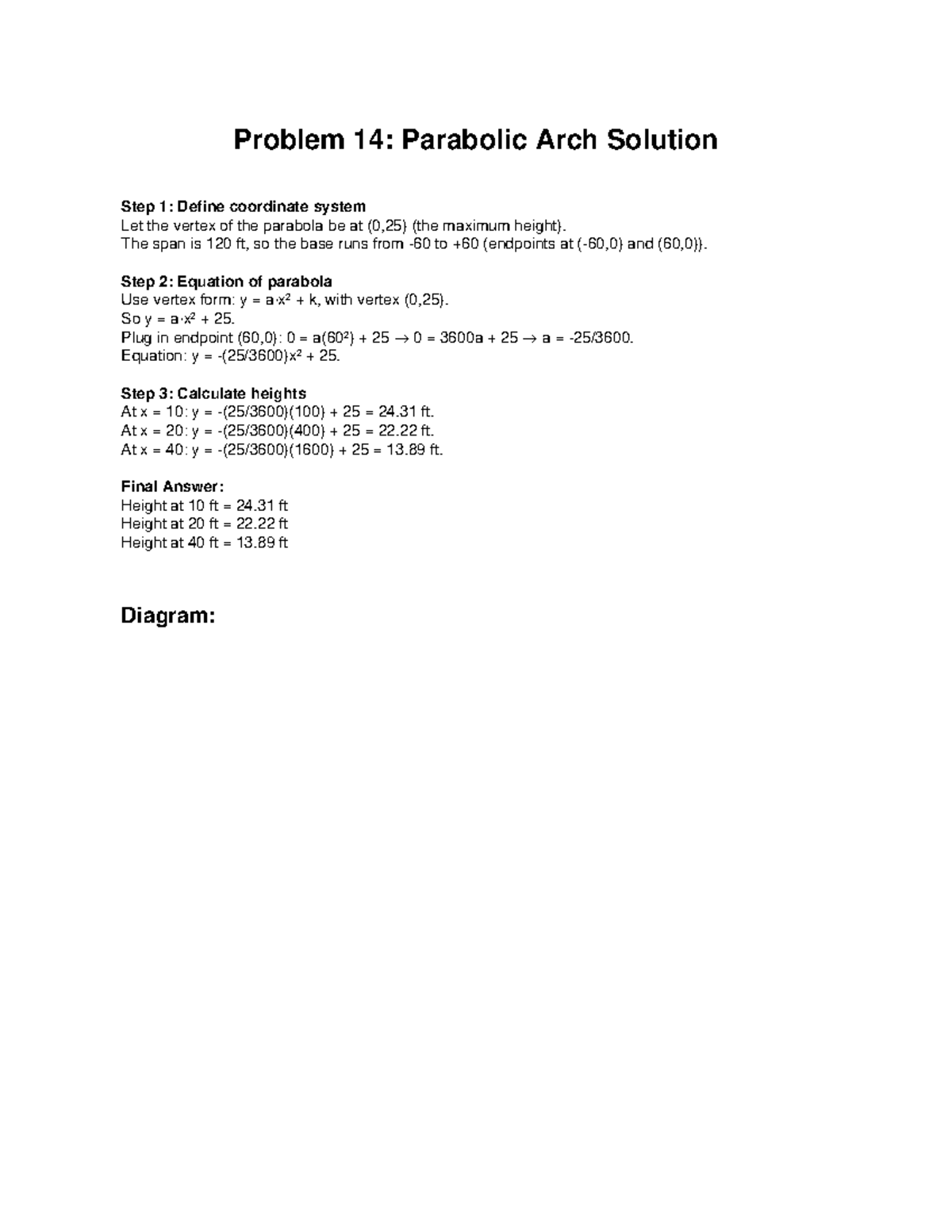 Parabolic Arch Problem 14: Vertex and Height Calculations - Studocu