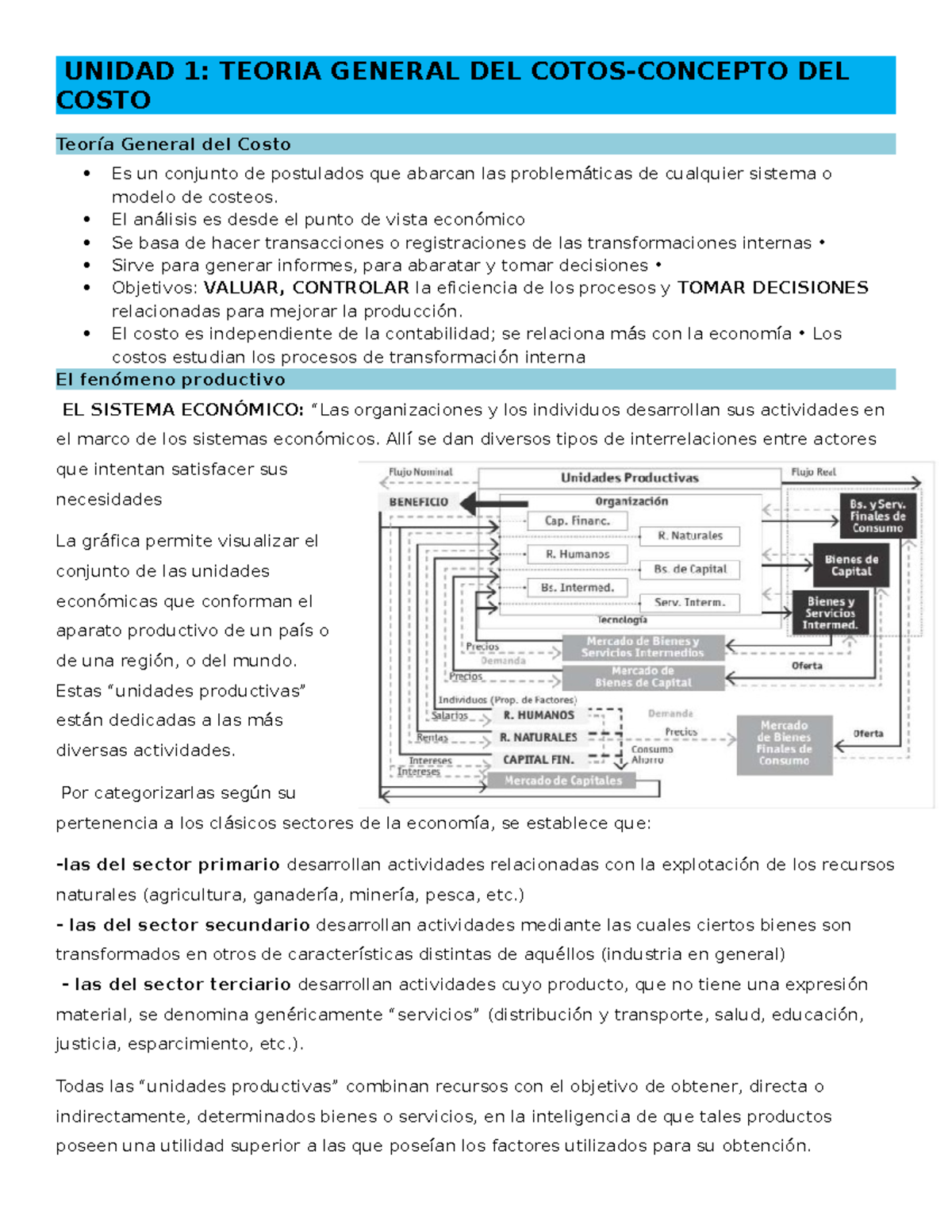 Unidad 1 costos - UNIDAD 1: TEORIA GENERAL DEL COTOS-CONCEPTO DEL COSTO ...