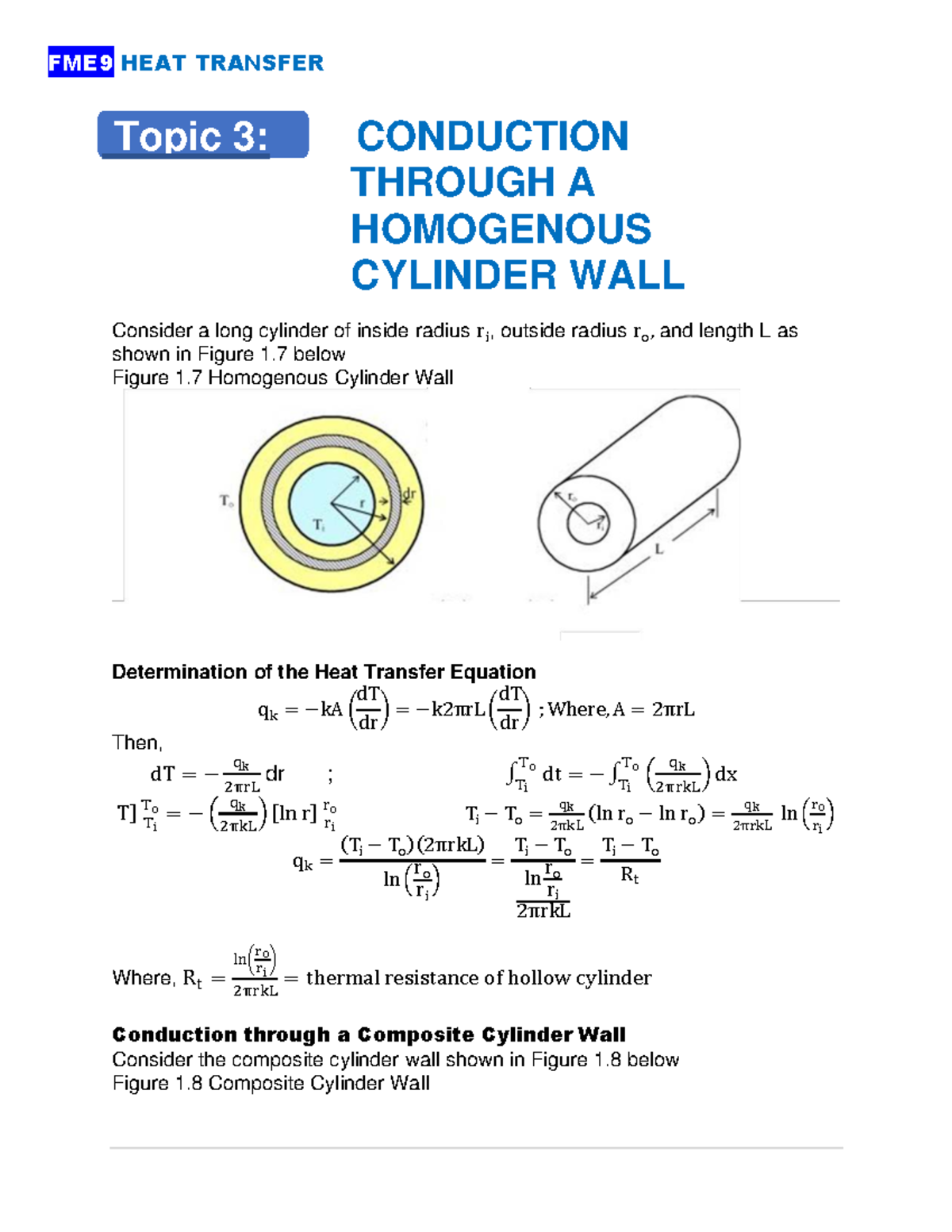 FME9 HEAT TRANSFER Lecture Guide 3: Conduction in Homogeneous Cylinders ...