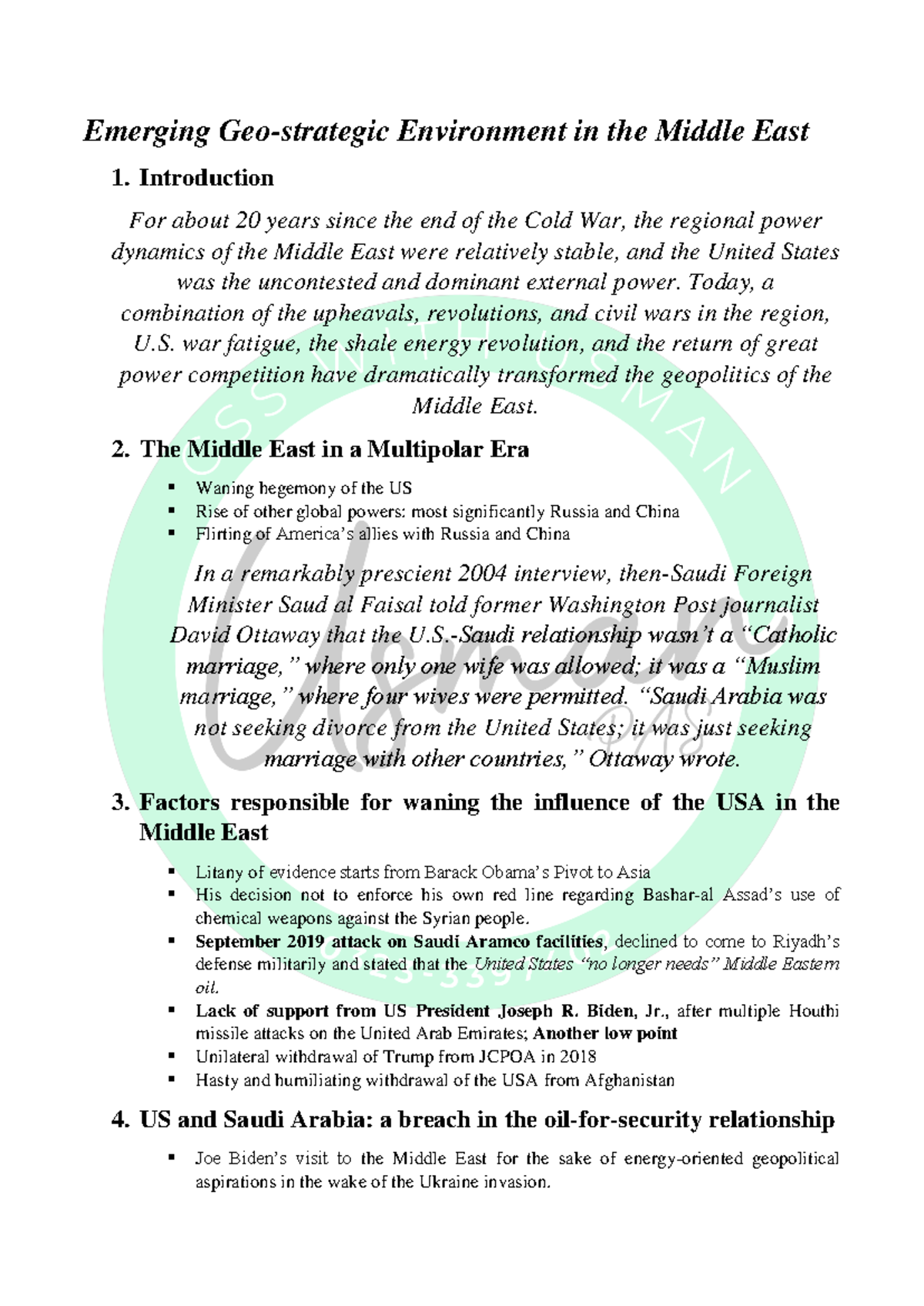 Middle East - Mathematics teacher - Emerging Geo-strategic Environment ...