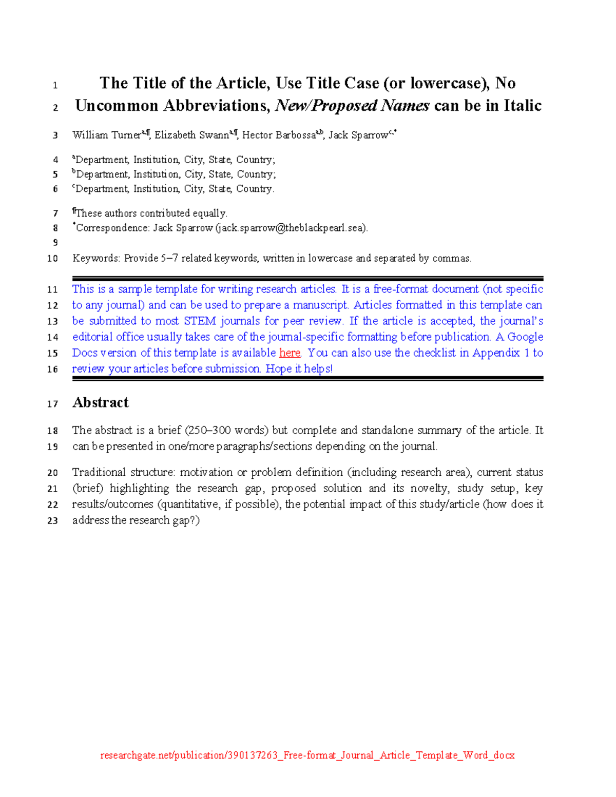 Journal Template for Research Articles Submission - Studocu