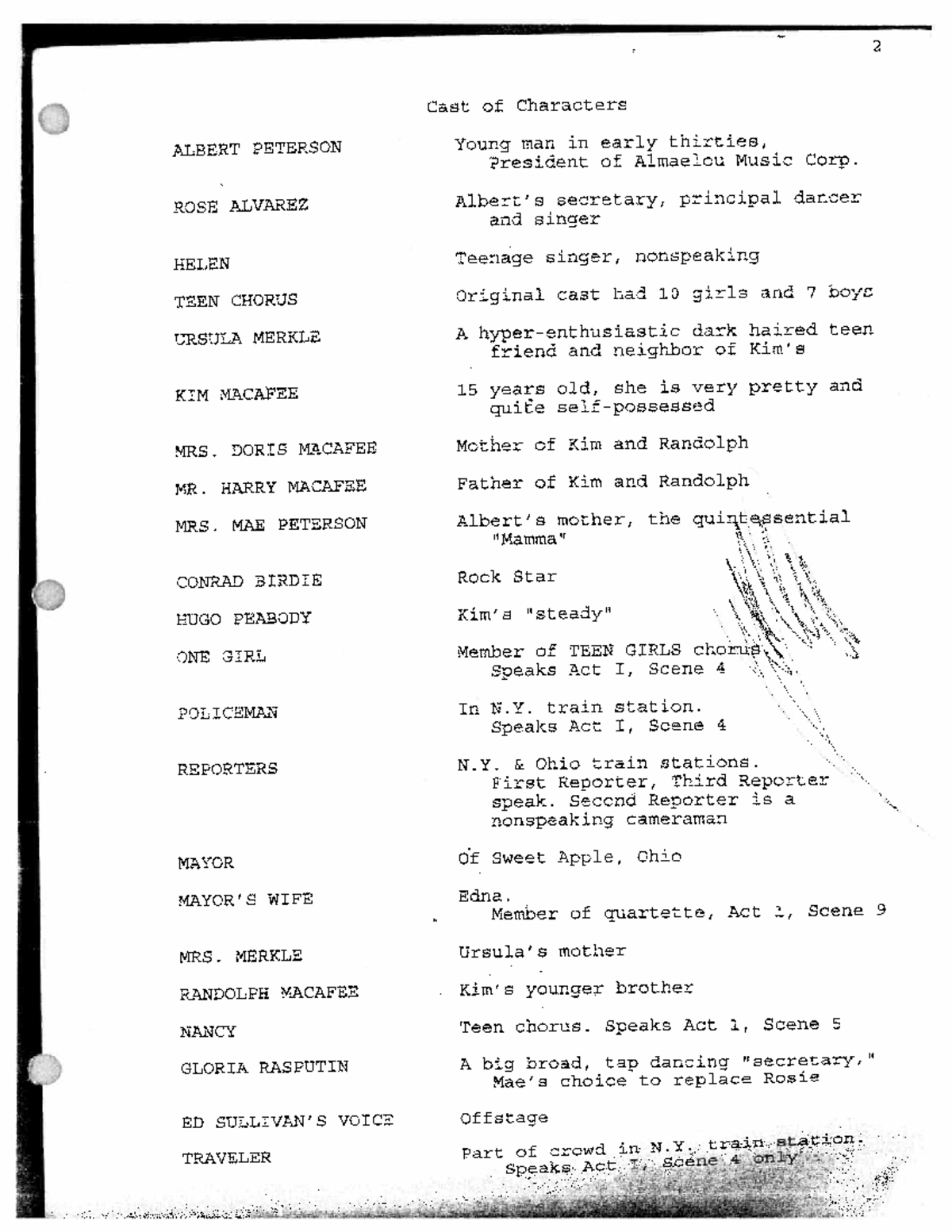 Birdie Script - Theatre Class Character List and Scenes - Studocu