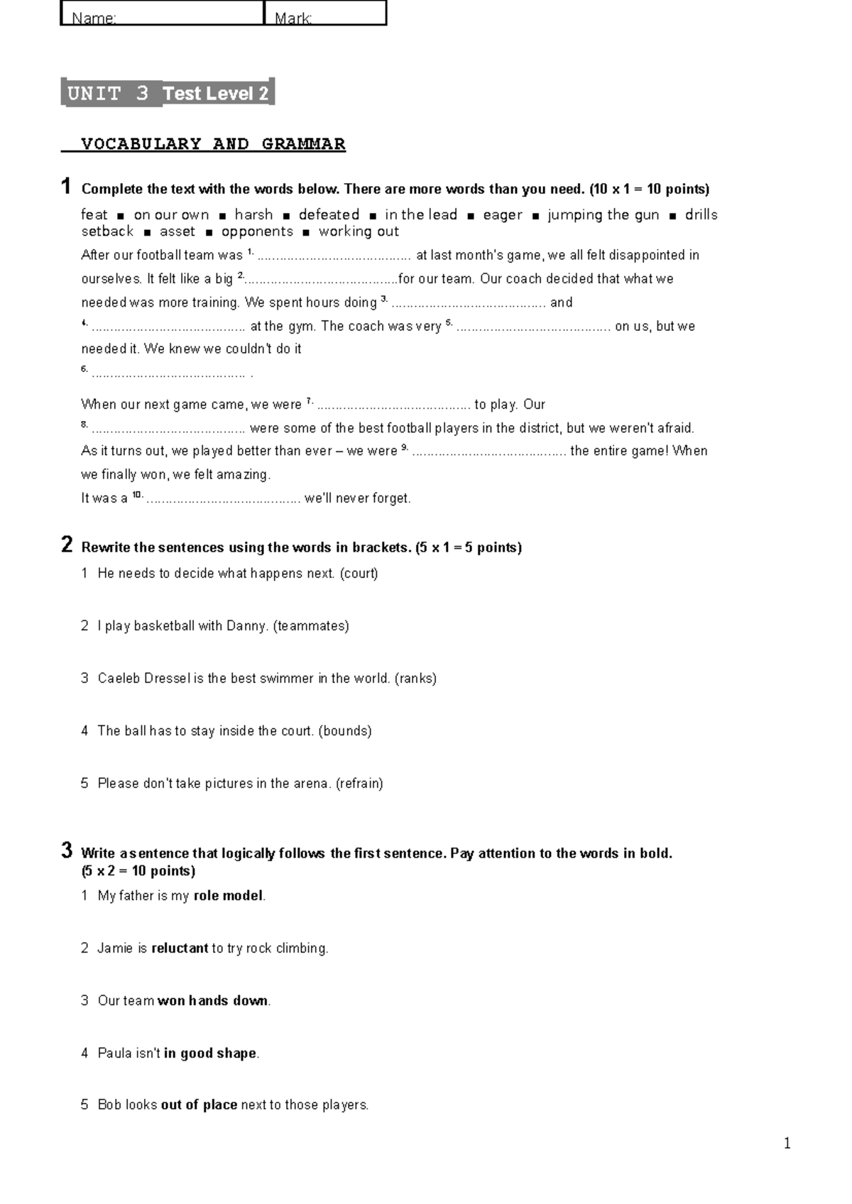 01Mindset 2 Unit 3 Test: Vocabulary & Grammar Practice - Studocu