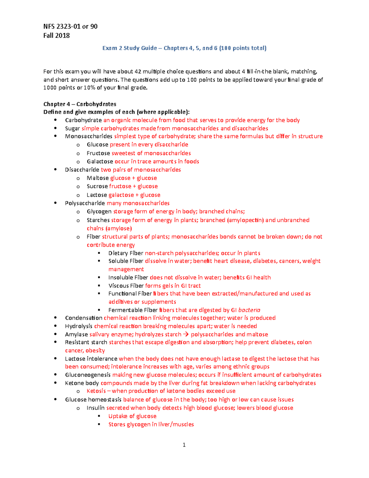 NFS 90 Fall 2018 Exam 2 Study Guide: Chapters 4 to 6 Review - Studocu