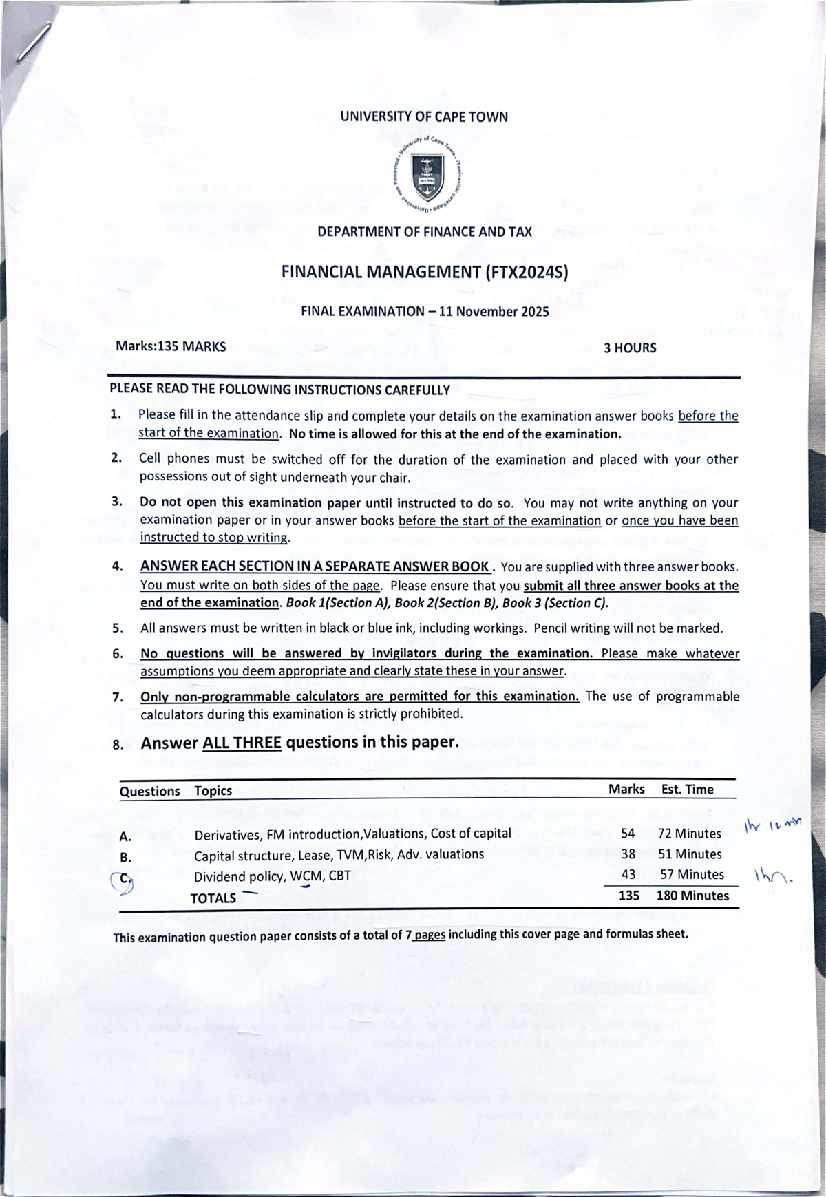 FTX2024S Financial Management Final Exam Guidelines - Nov 2025 - Studocu