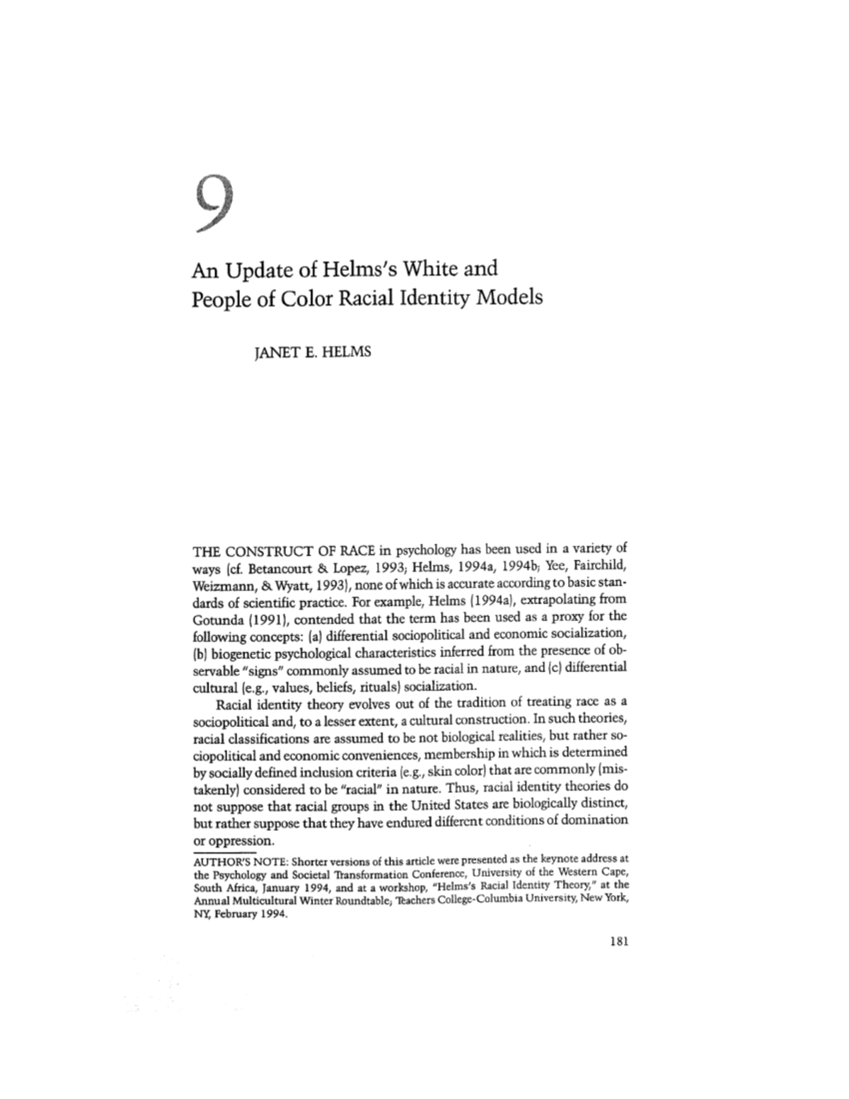 Racial Identity Models Update: Insights for Course XYZ 101 - Studocu