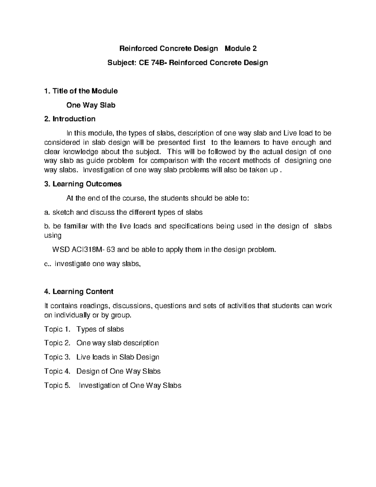 CE 74B Final Exam Notes: One Way Slab Design in Reinforced Concrete ...