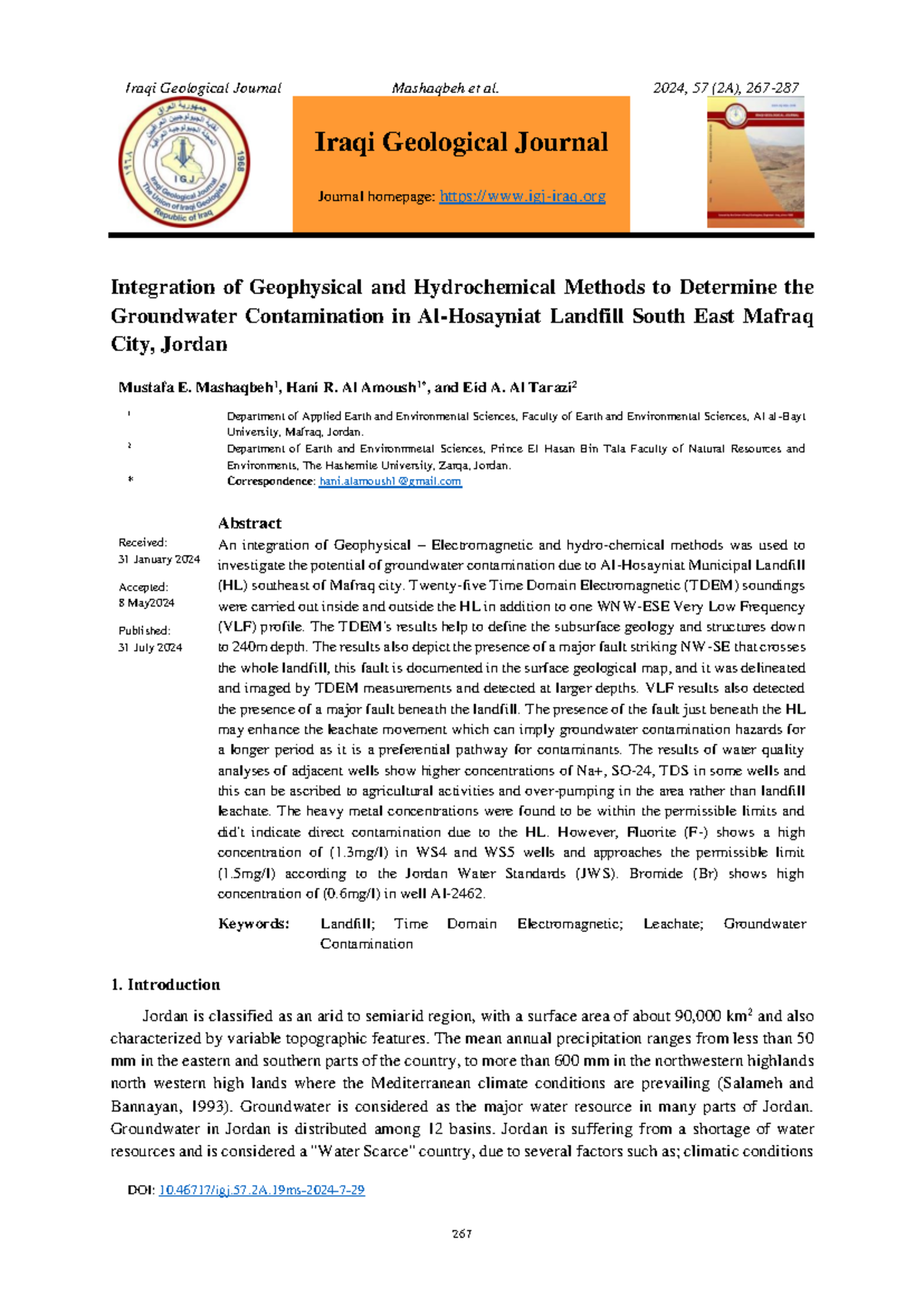 14. Mashaqbeh et al, 2024 - Iraqi Geological Journal Journal homepage ...