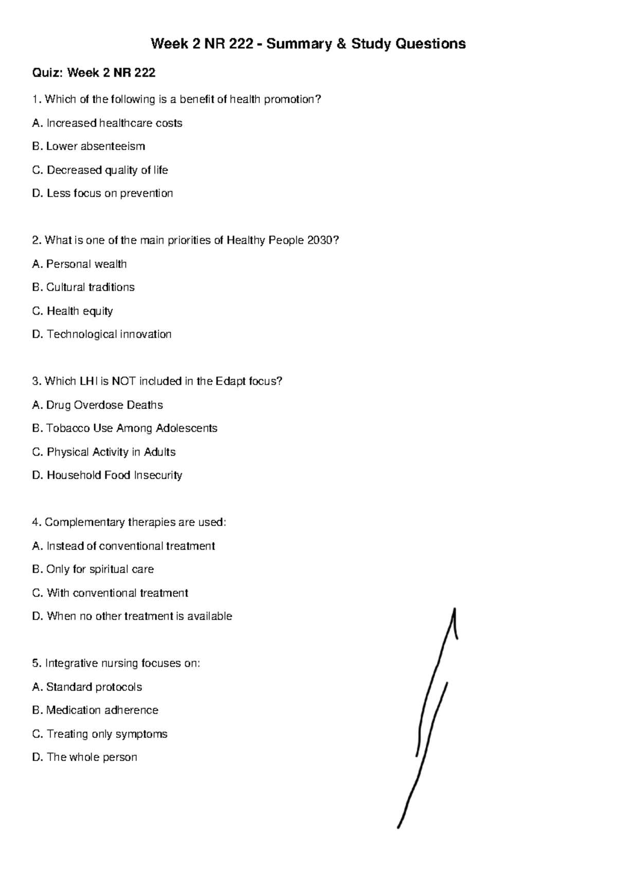 Week 2 NR 222 - Summary & Quiz on Health Promotion Strategies - Studocu