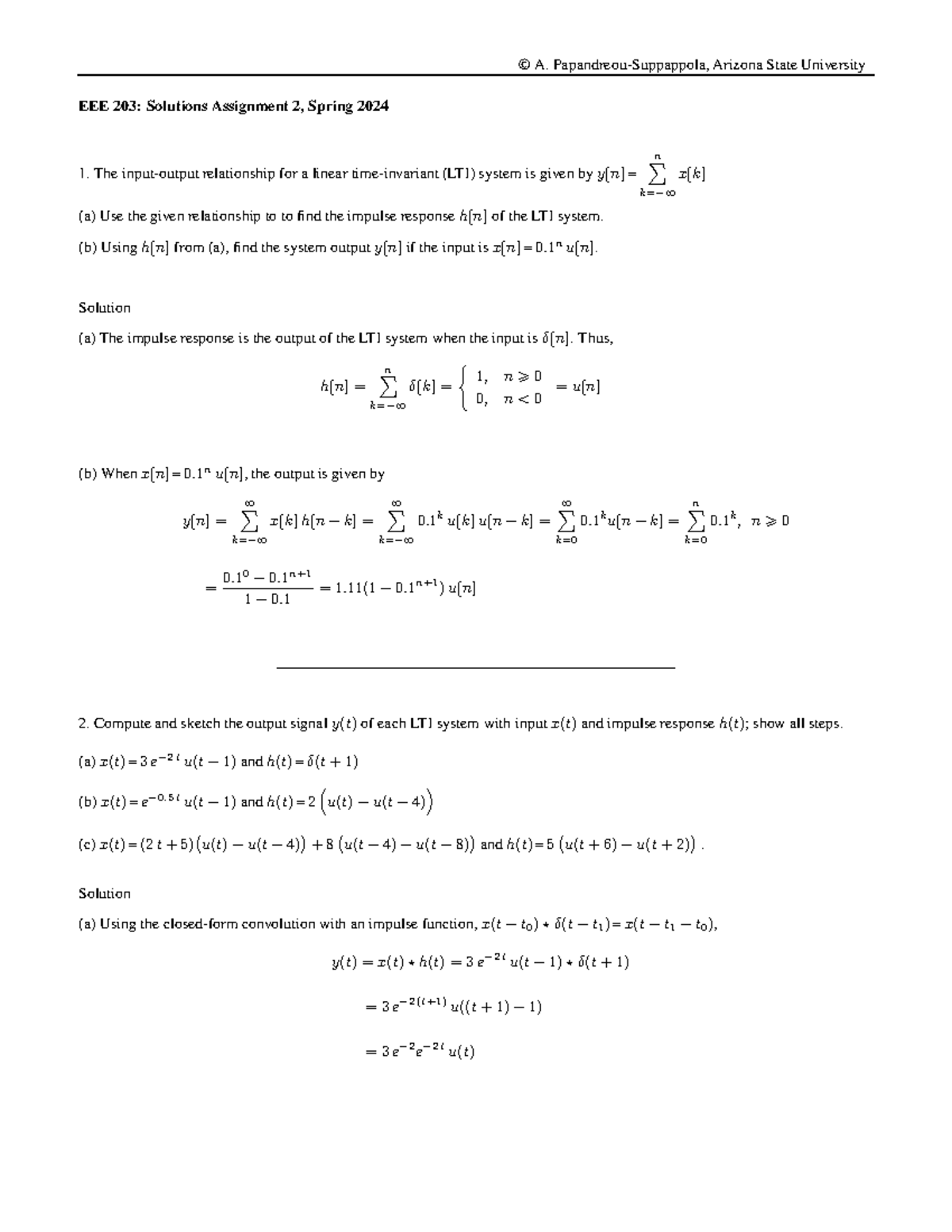 EEE203: Solutions to Homework Assignment 2, Spring 2024 - Studocu