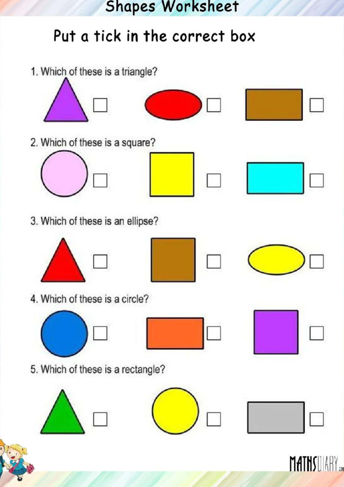 Shapes Worksheet: Identifying and Matching Shapes for MATHSDIARY - Studocu