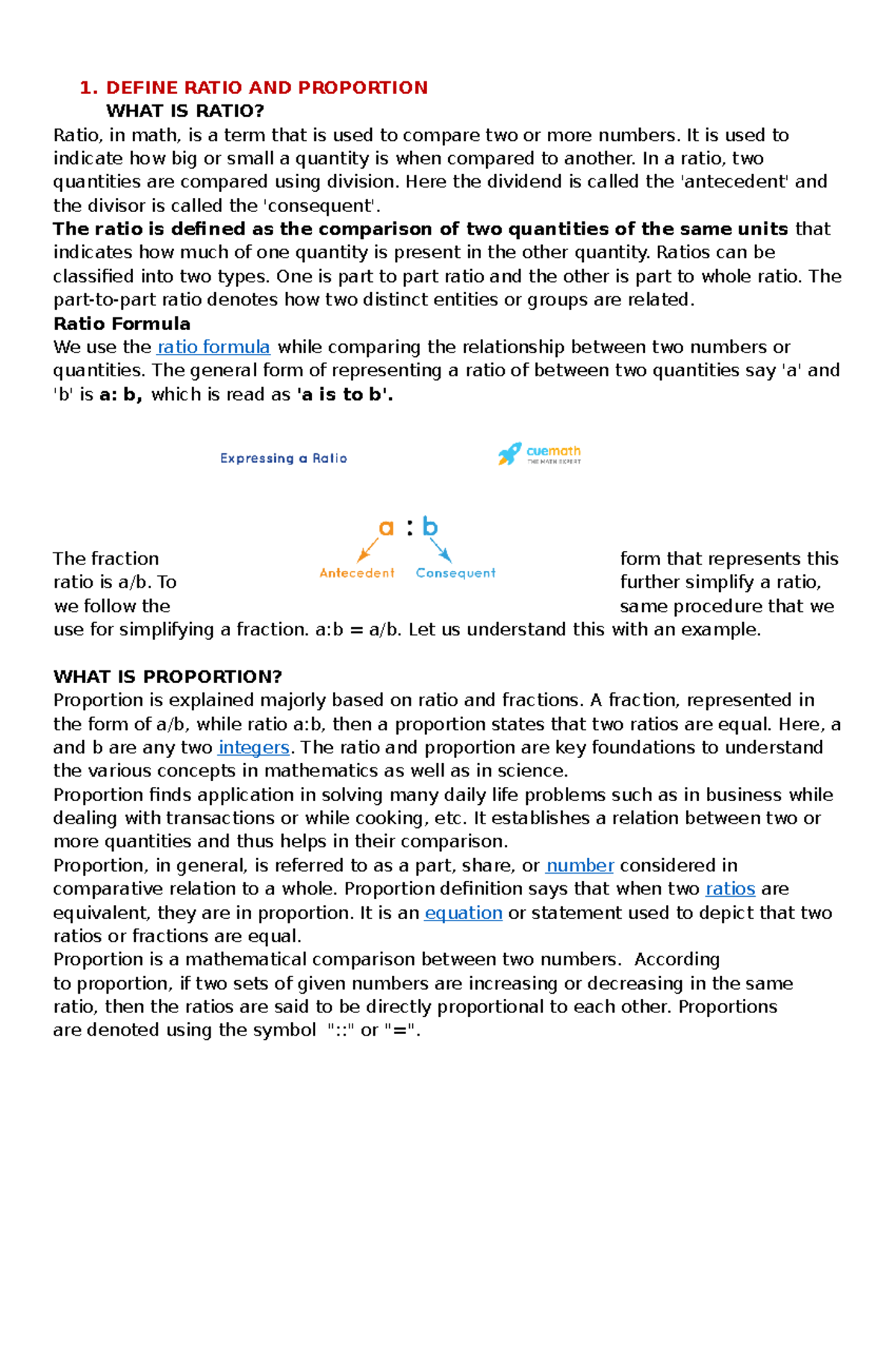 MATH 101 - Lecture Notes on Ratios and Proportions - Studocu
