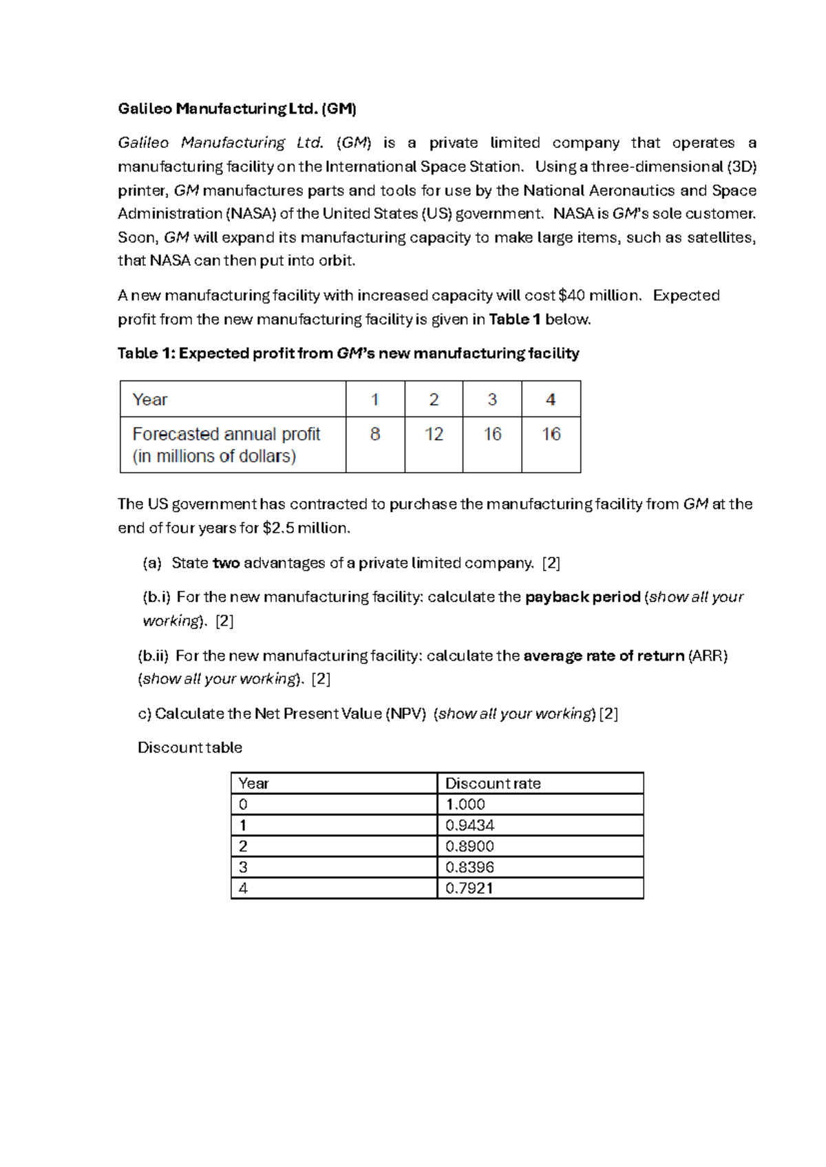 GM Manufacturing Ltd. Investment Appraisal: May Mock 2025 Revision ...