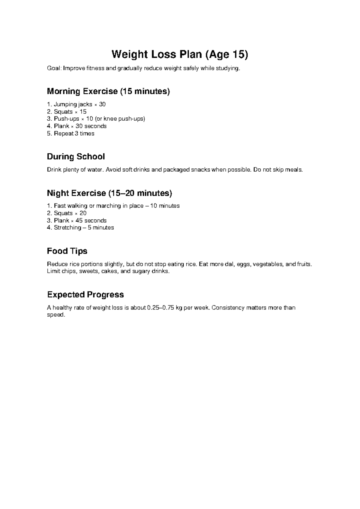 Weight Loss Plan for 15-Year-Olds: Safe Fitness Goals - Studocu