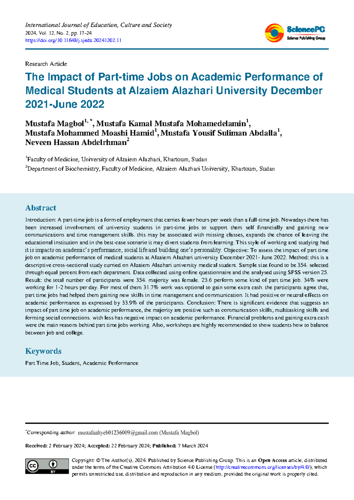 The Impact of Part-Time Jobs on Medical Students' Academic Performance ...