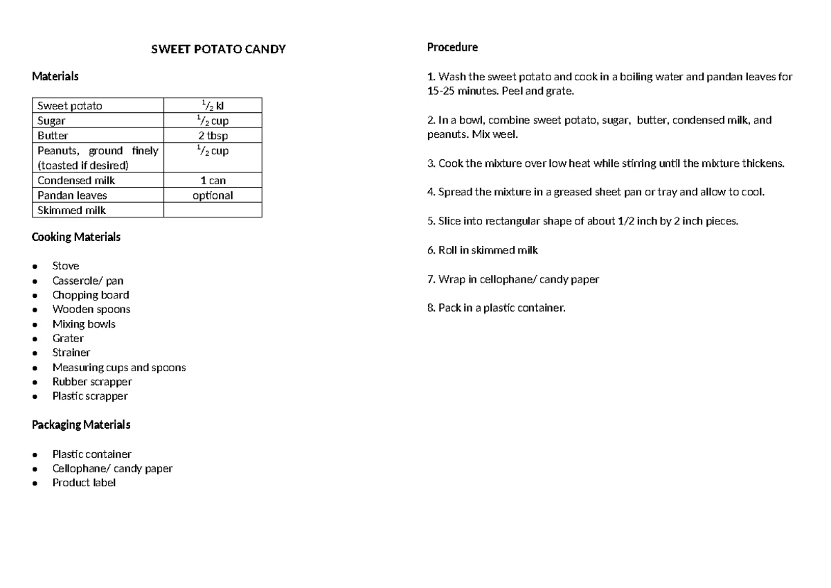 SWEET POTATO BALLS Recipe and Procedure Guide - Studocu